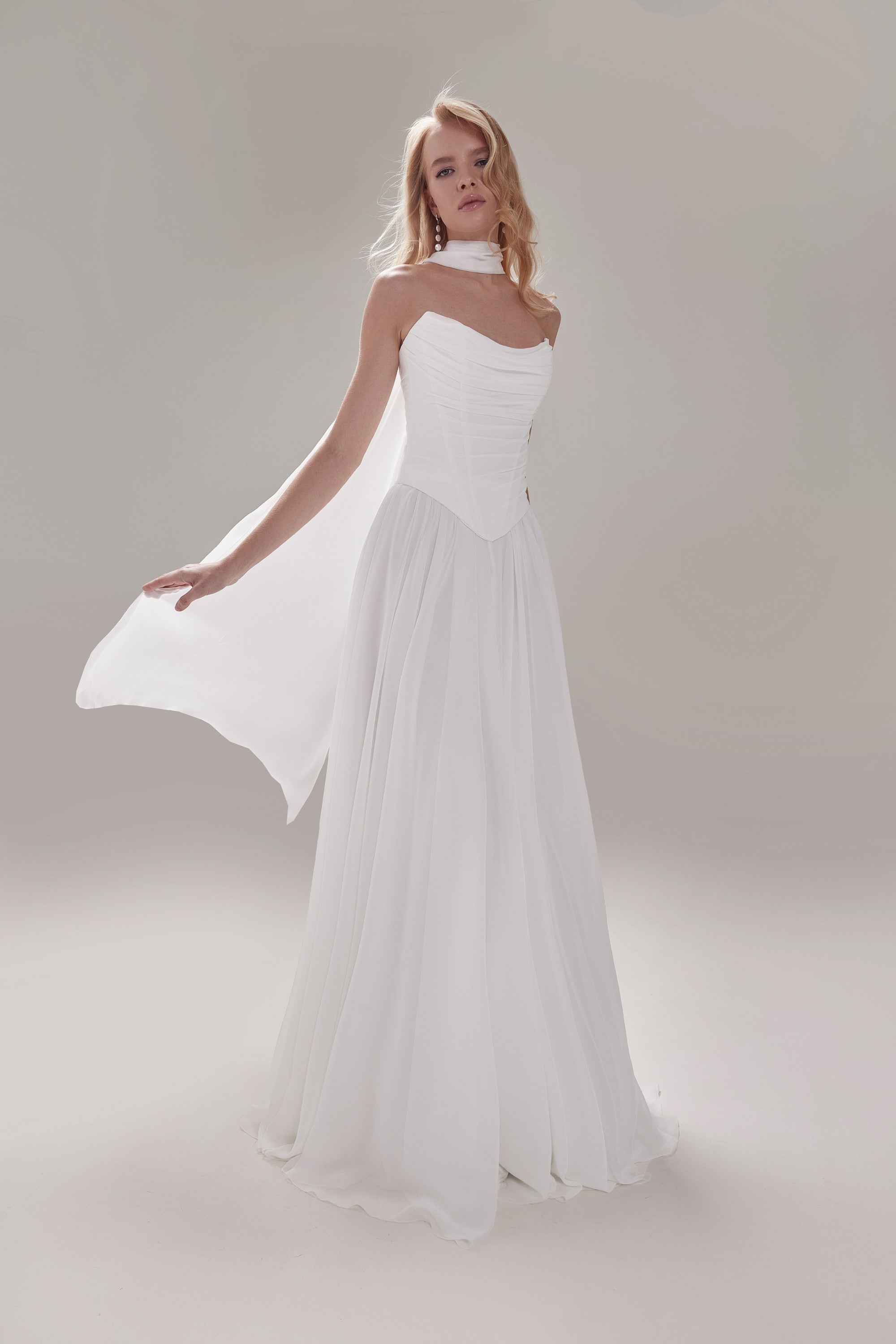 Two Piece Chiffon Corset Reception Dress Crystal