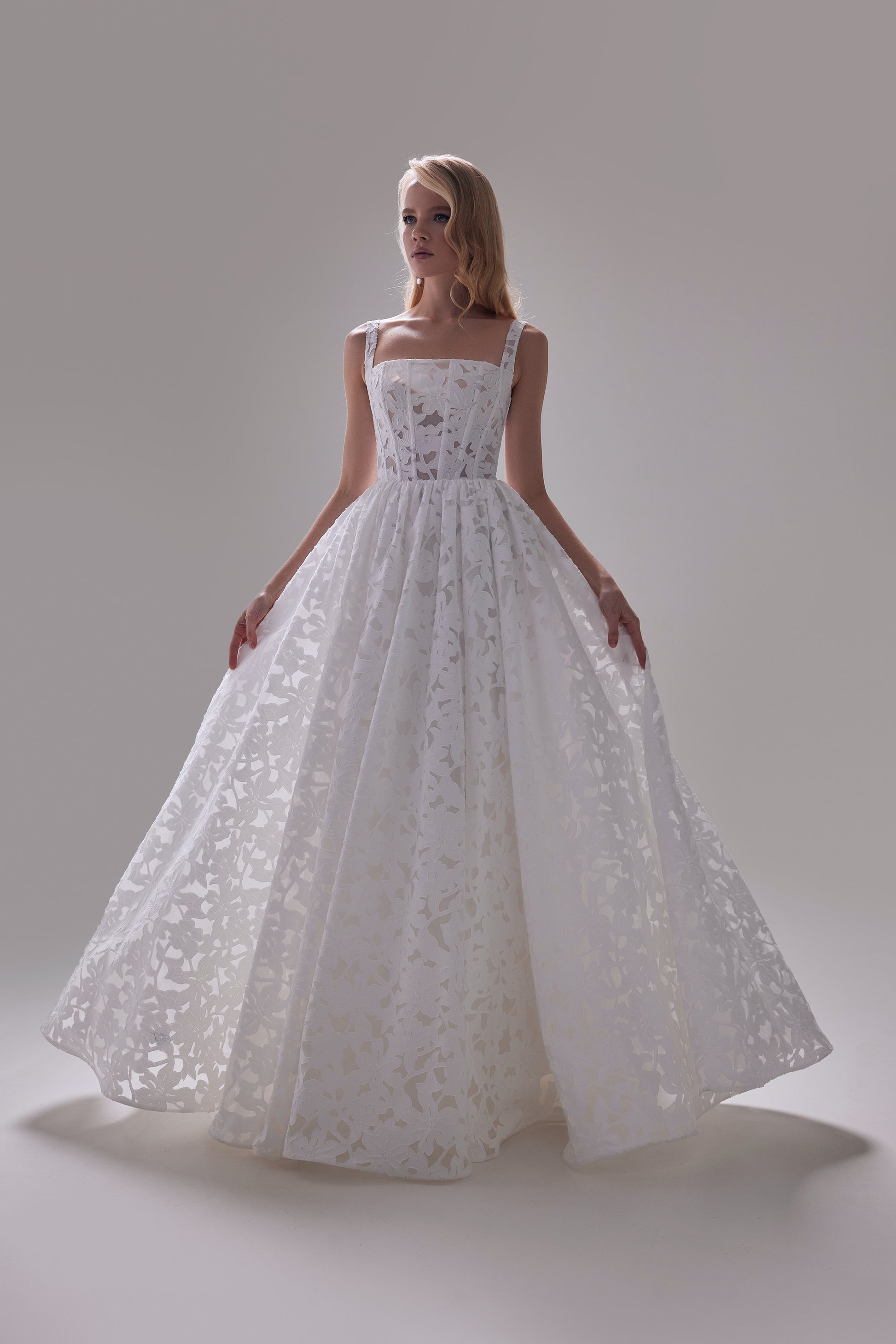 Modern Square Neck A-line Wedding Dress Ruta Custom (0-12 US, 32-44 EU) / Off-white