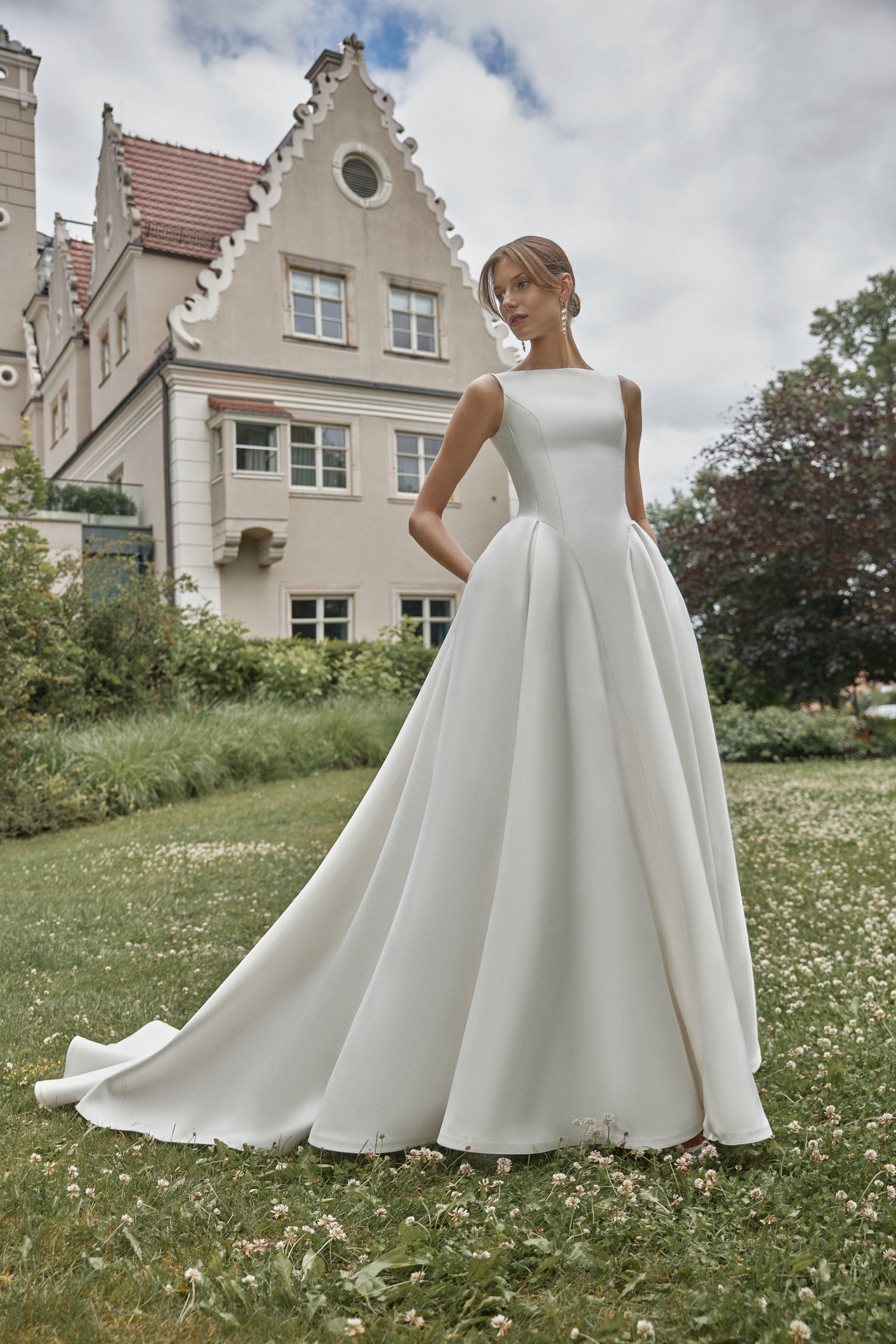 a line mikado wedding dress WACO Long Sleeve Mikado A-line Wedding Dress