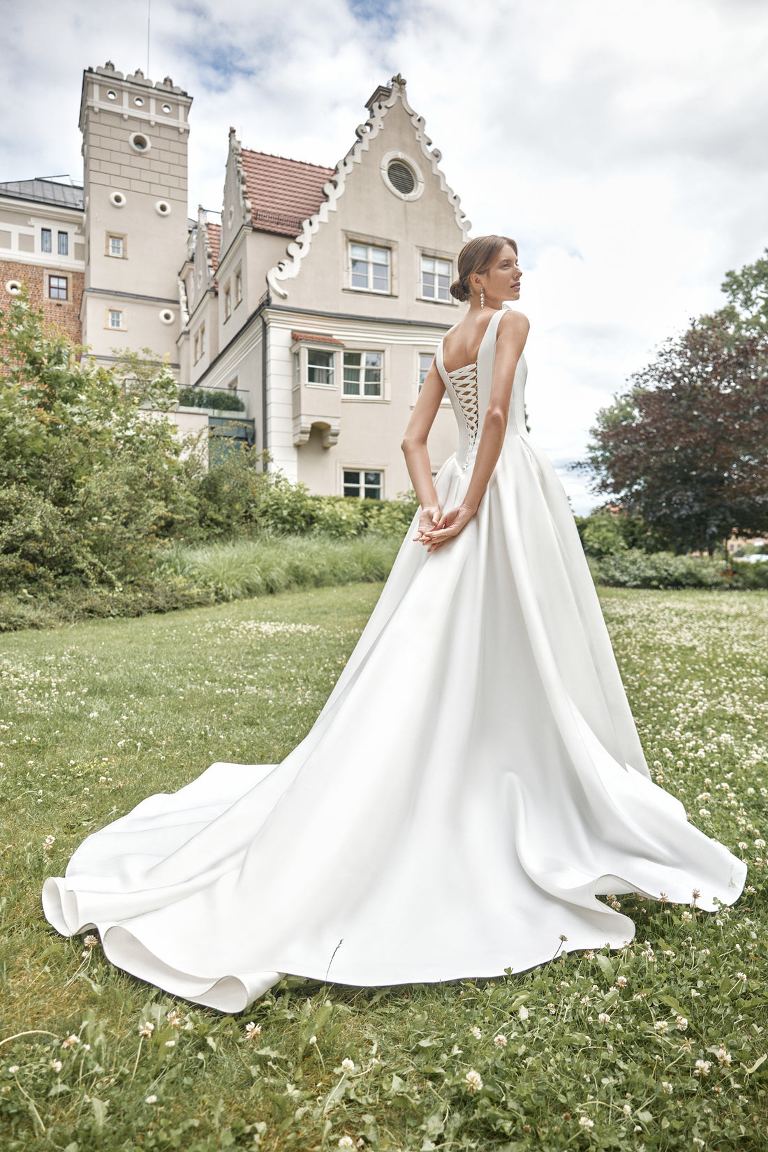 Elegant Mikado Wedding Dress Marine with Lace-Up Back | Minimalist A-Line Designer Bridal Gown with Train