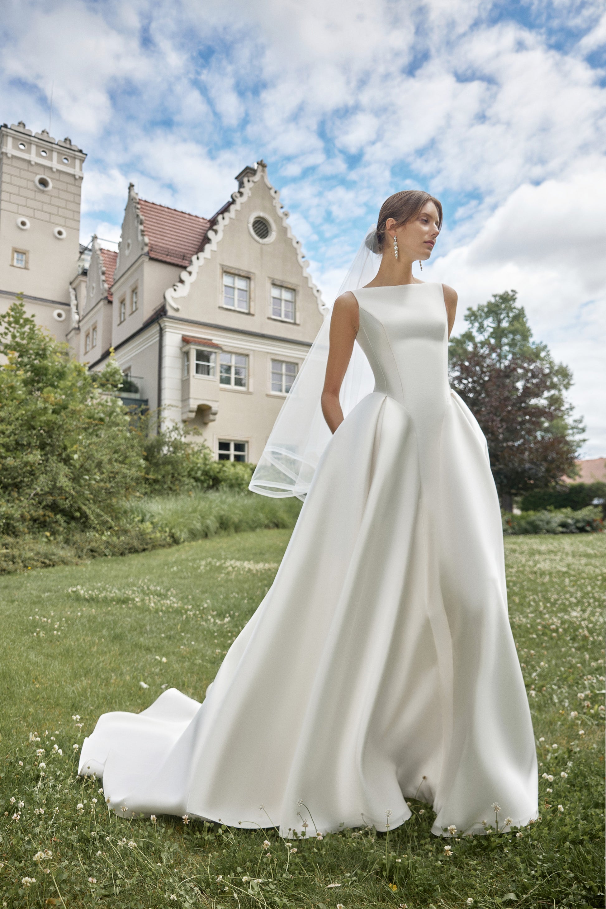 Elegant Mikado Wedding Dress Marine with Lace-Up Back