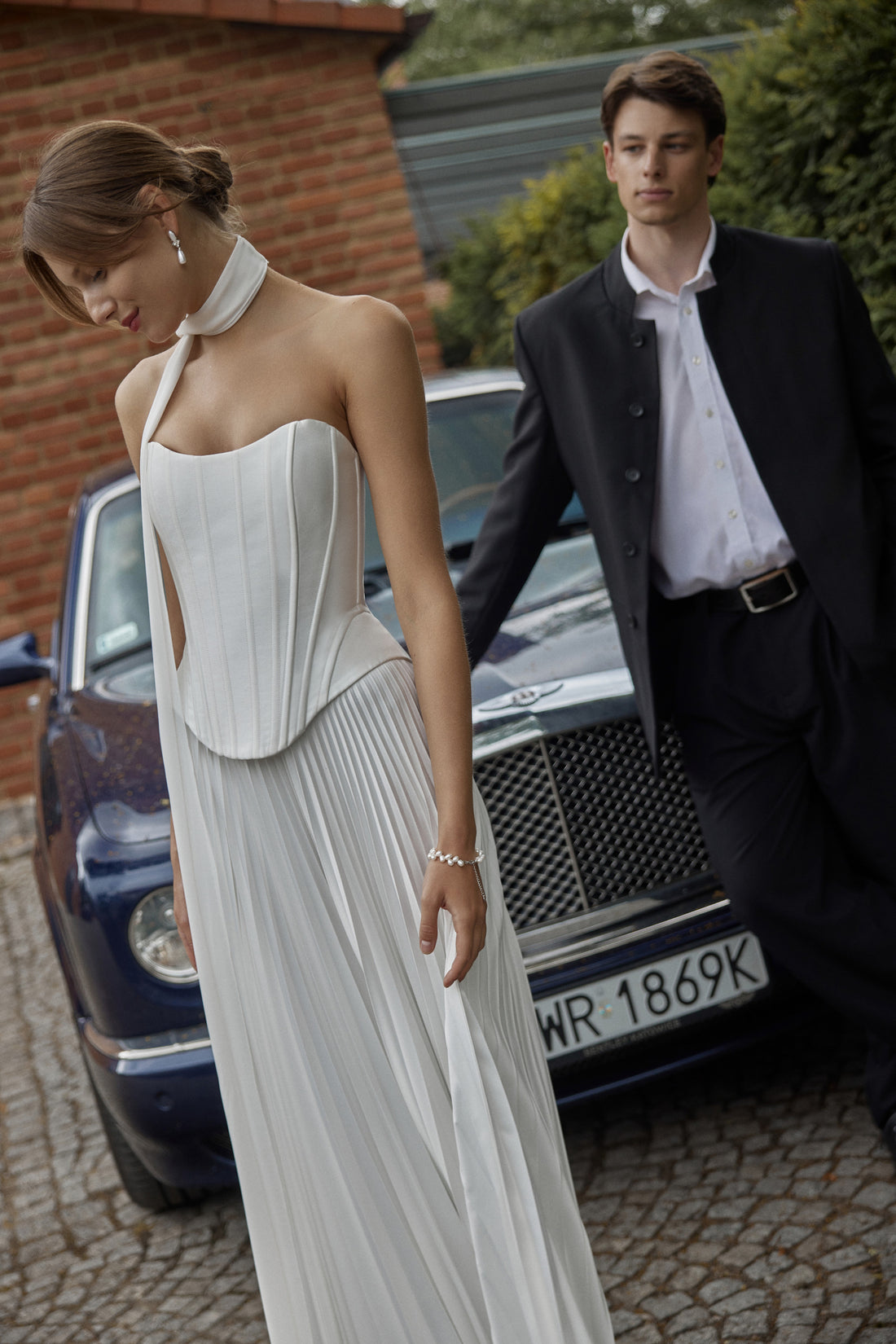 Flowy Ethereal Two Piece Wedding Dress Ellora | Pleated Silk Skirt & Mikado Strapless Corset