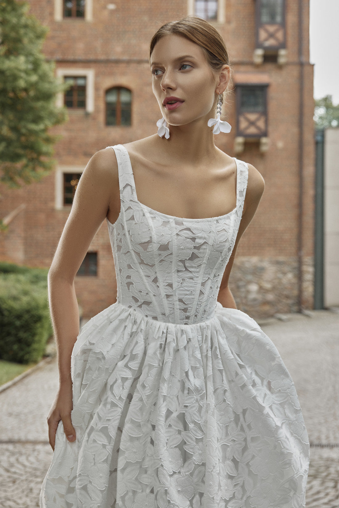 A-Line Corset Wedding Dress Ruta-1 with Lace-Up Back | Designer Floral Lace Bridal Gown | Romantic Wedding Dress