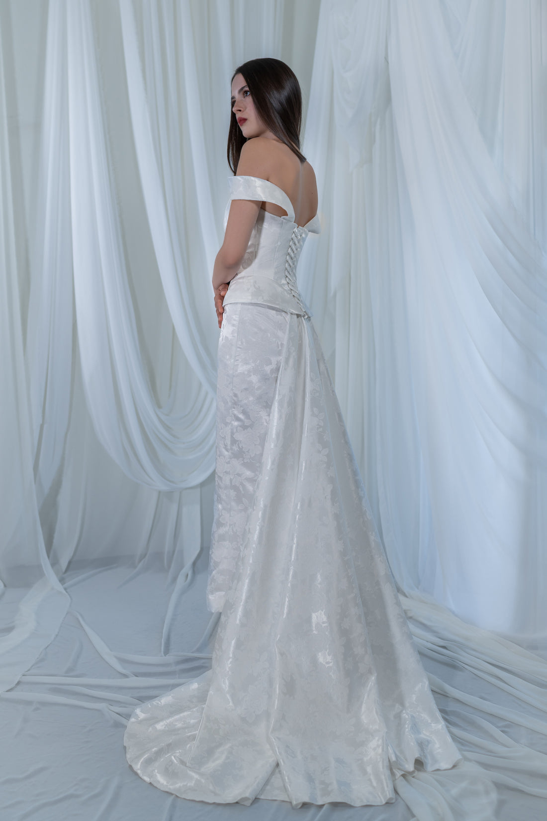 Romantic Two-Piece Satin Wedding Dress Lia With Lace-Up Corset & Asymmetric Bustled Train