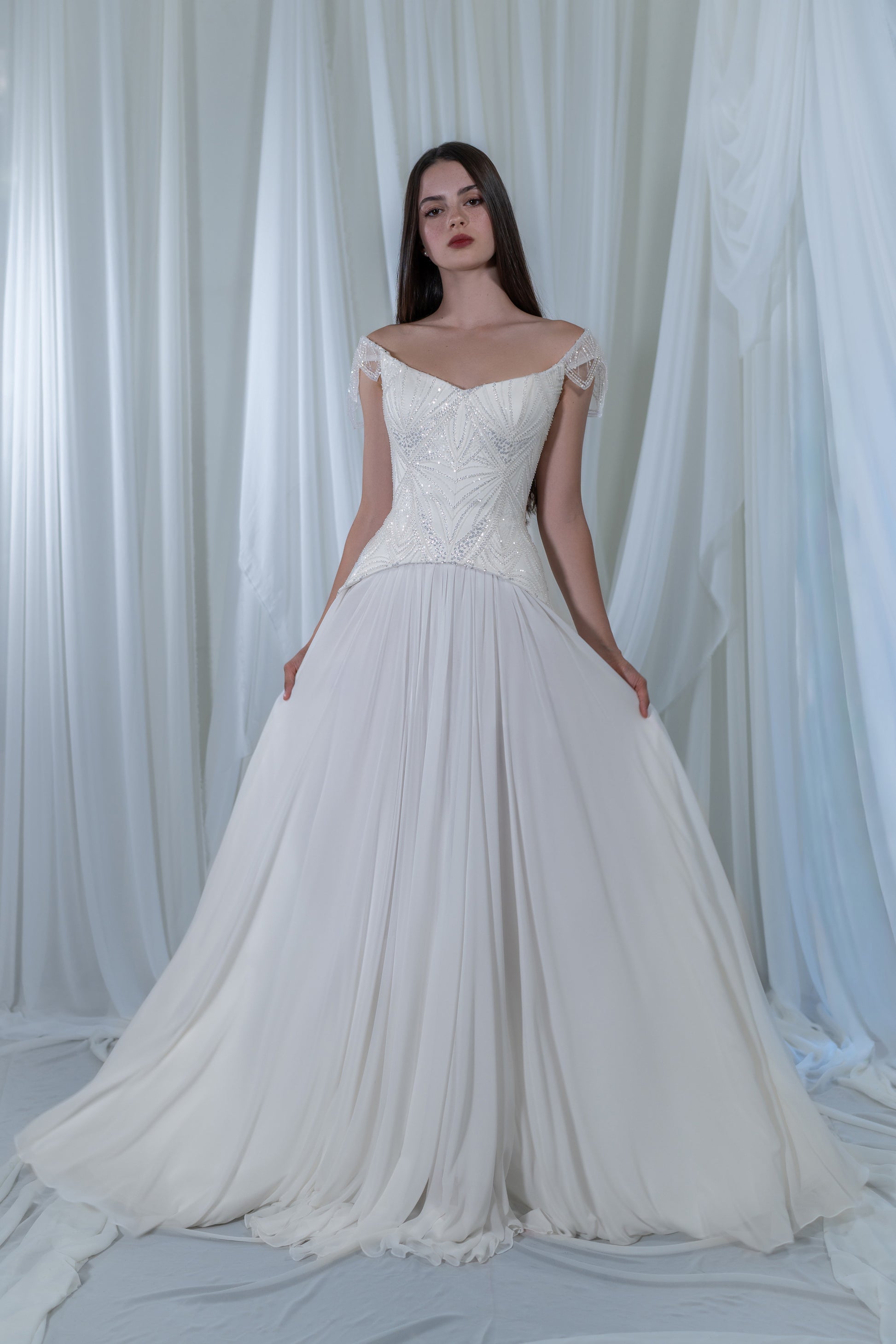 Romantic Two Piece Beaded Lace Corset Wedding Dress Divine with Chiffo Romantic Two Piece Beaded Lace Corset Wedding Dress Divine with Chiffo