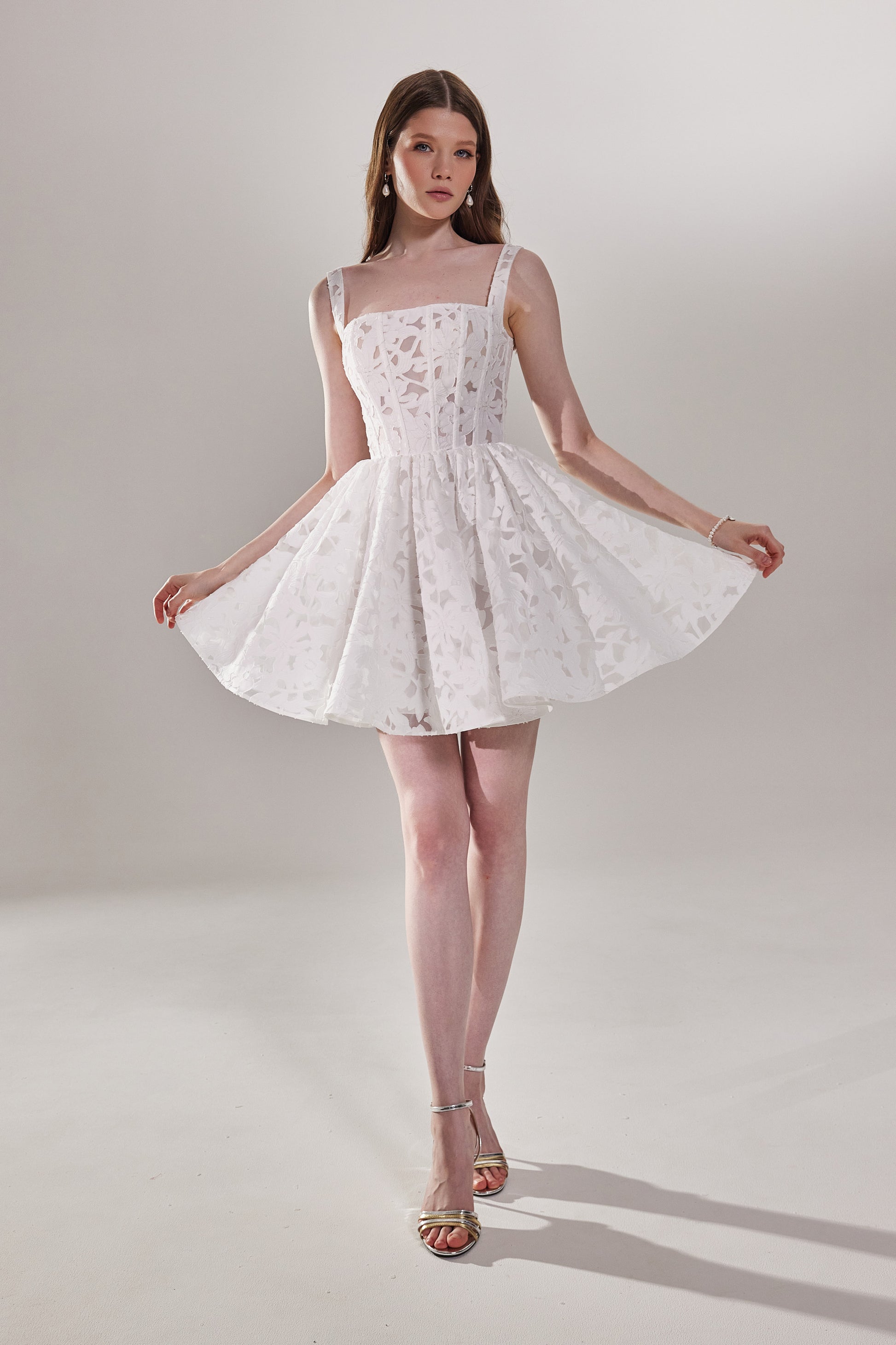 Short White Lace Wedding Dress Ruta | Square Neck Corset Mini Dress Short White Lace Wedding Dress Ruta | Square Neck Corset Mini Dress