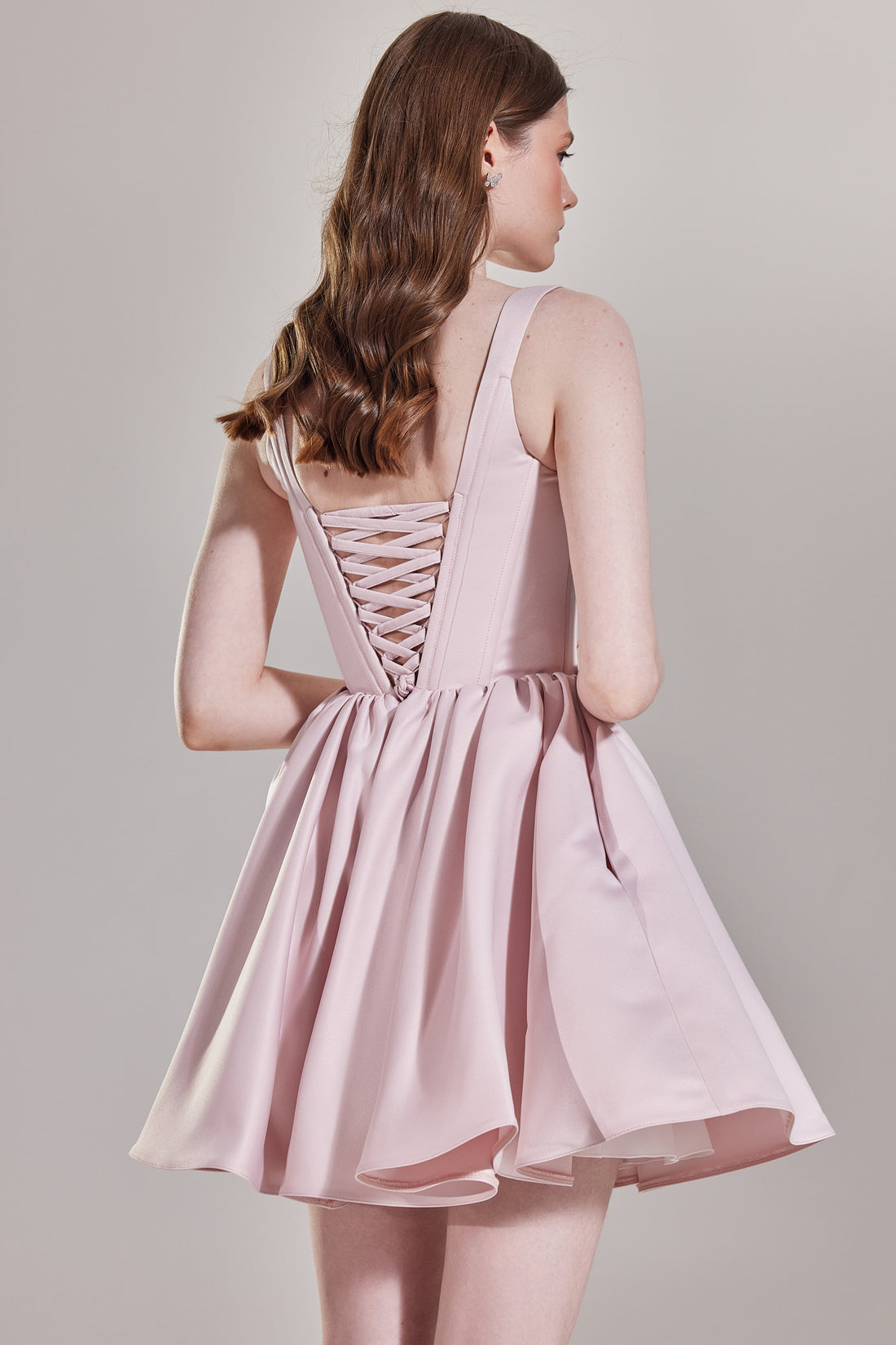 Short Satin Tutu Evening Dress With Basque Waist And Square Neck Casia
