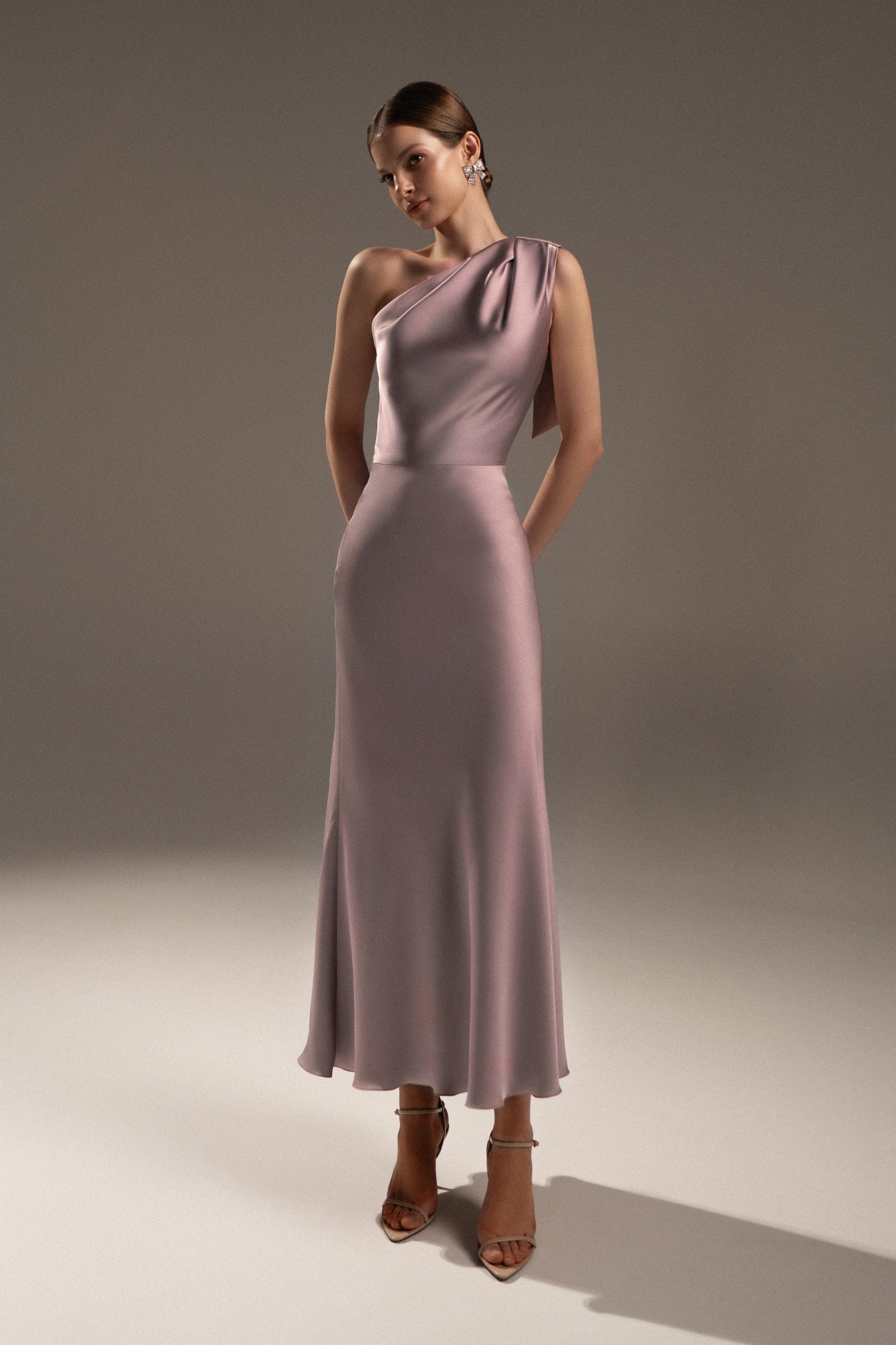 Satin One Shoulder Minimalist Formal Dress Julia midi Satin One Shoulder Minimalist Formal Dress Julia midi