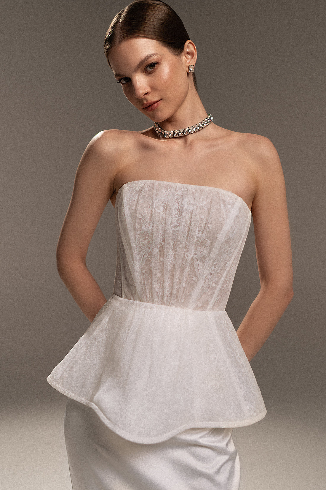 Ivory Lace Peplum Corset Alla