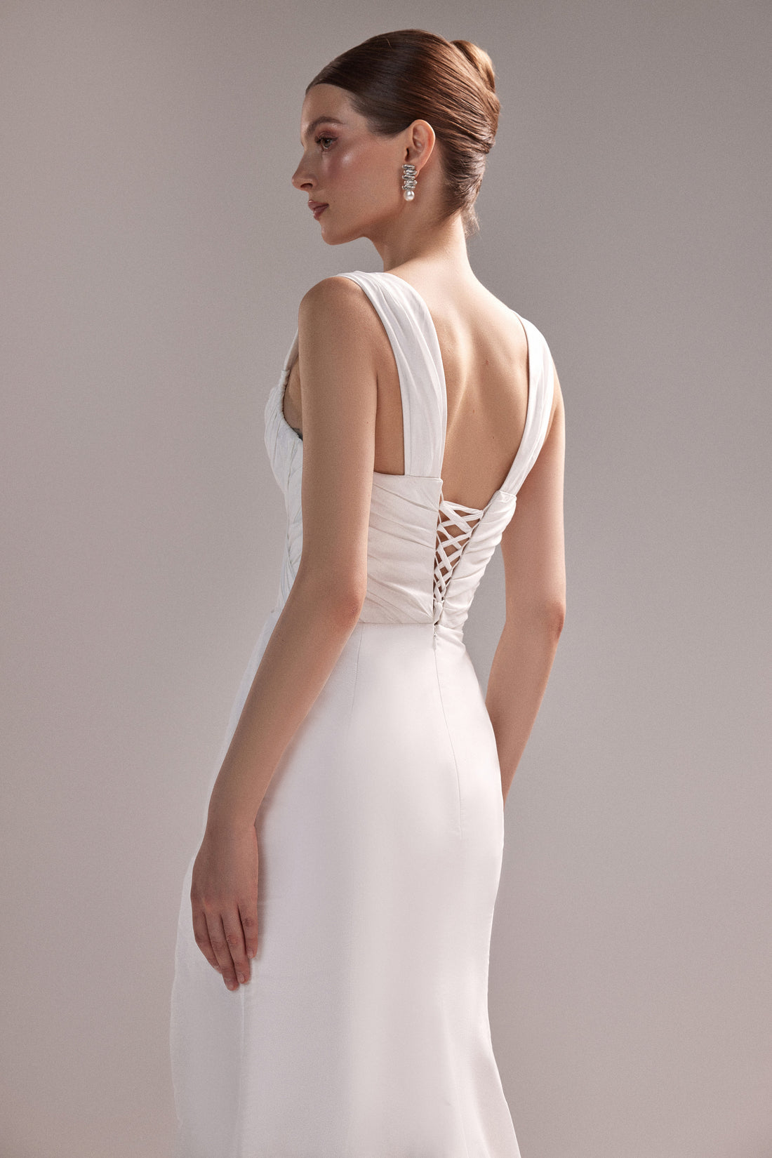 Taffeta Corset Mini Wedding Dress with Overskirt | Reception Dress with Lace-Up Back