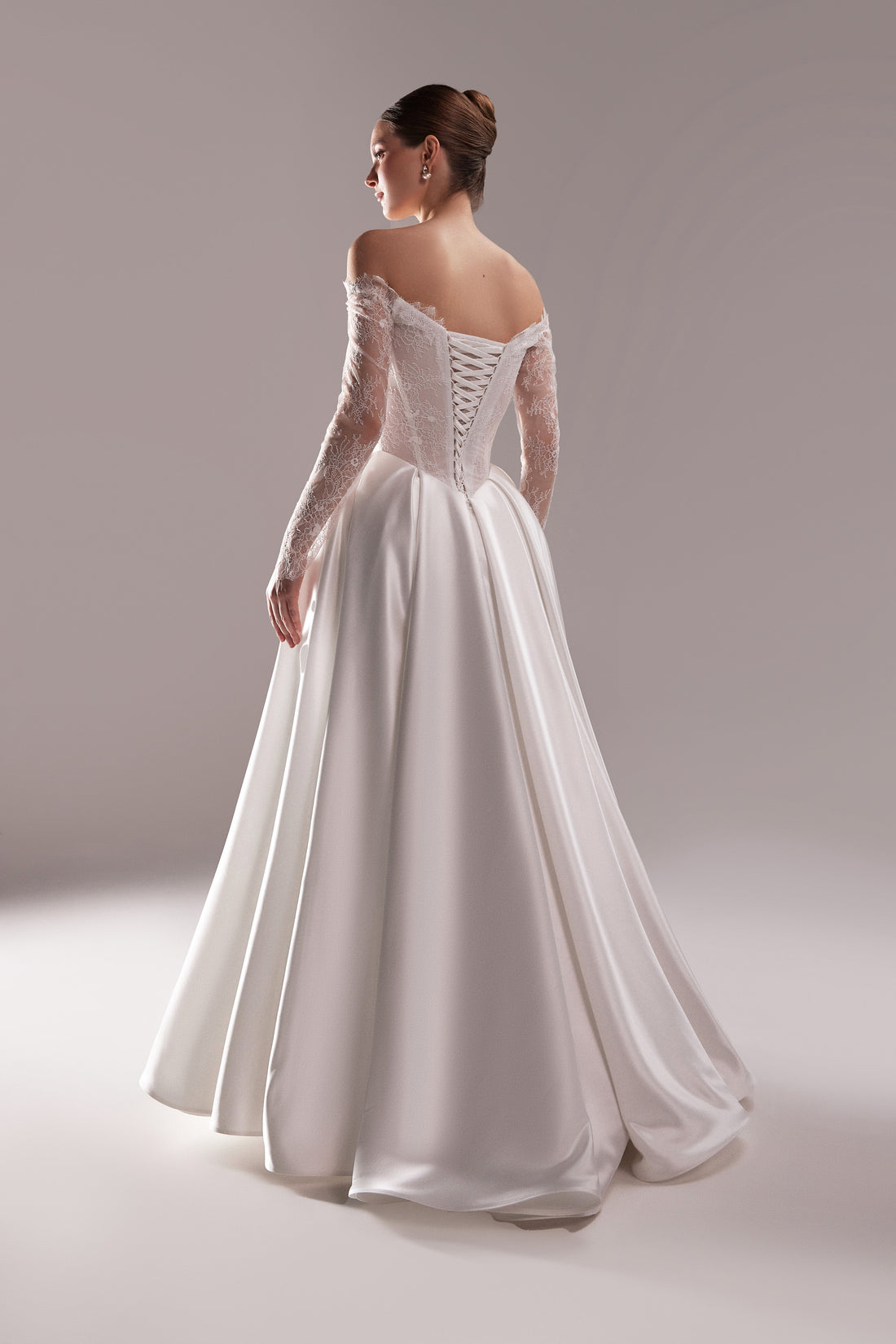 Satin Wedding Dress Adore with Corset Back | A-line Gown With Long Lace Sleeves