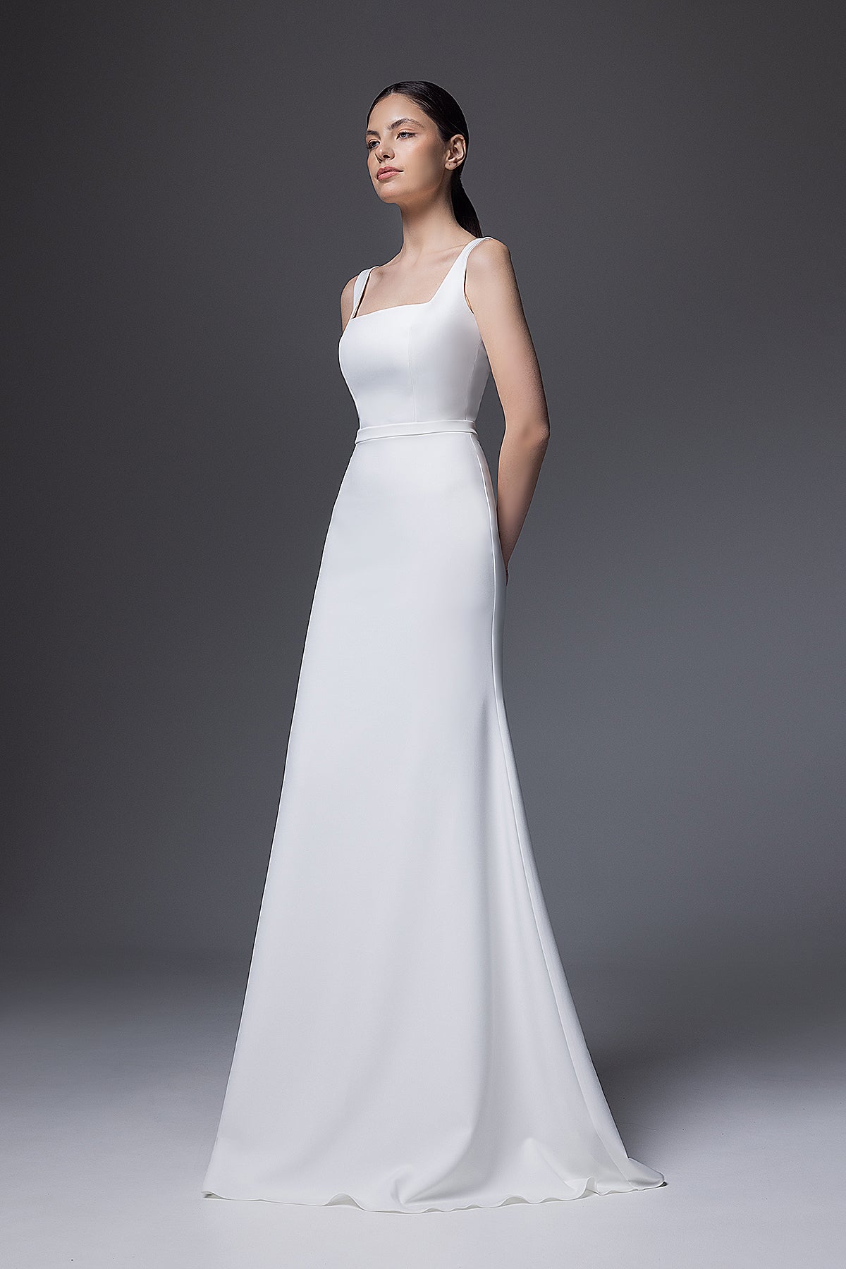 Sheath Silhouette Crepe Wedding Dress With Square Neck Bethany