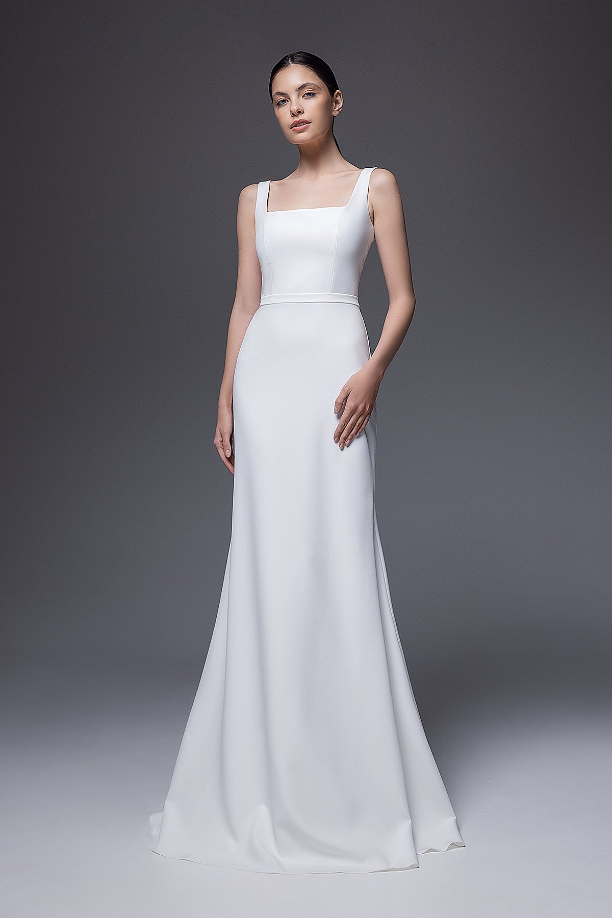 Sheath Silhouette Crepe Wedding Dress With Square Neck Bethany