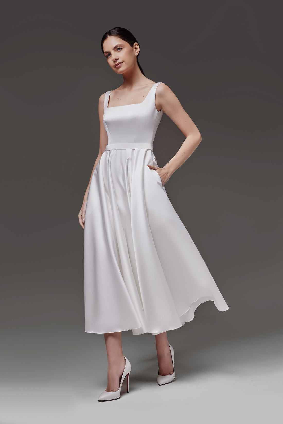 Satin Midi Wedding Dress With Square Neckline Vlada midi