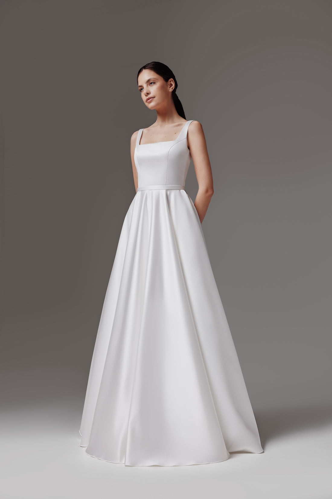 Long Satin Wedding Dress With Square Neckline Vlada