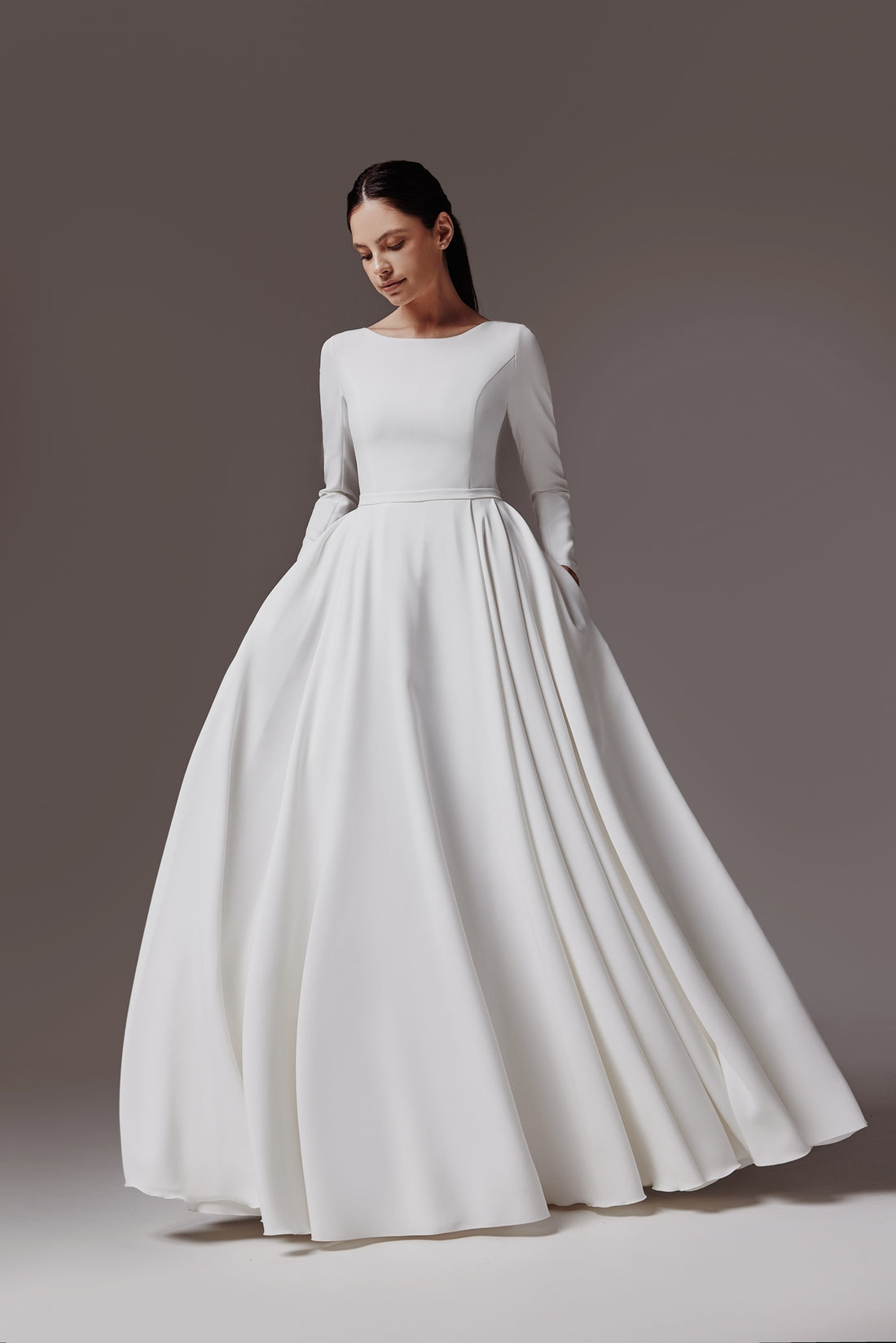 Modest Crepe Wedding dress With Long Sleeves Adria