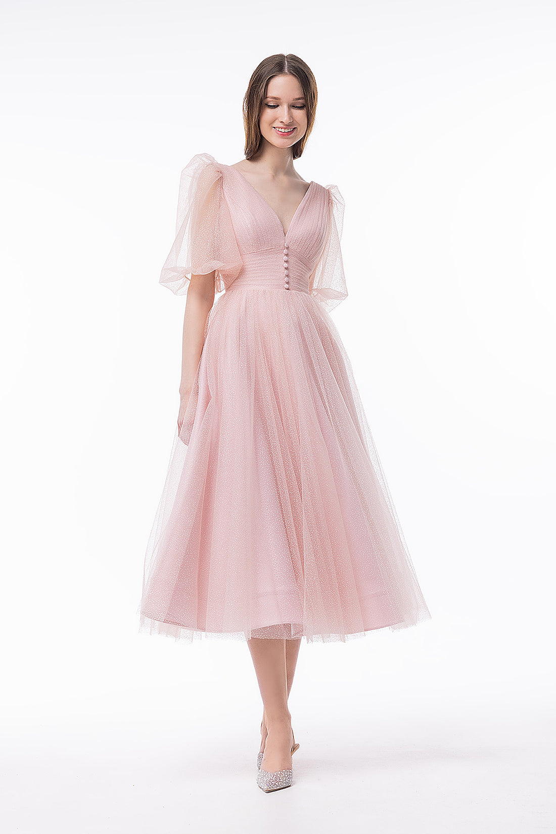 Sparkly Half Sleeve Open Back Tulle Dress Daisy