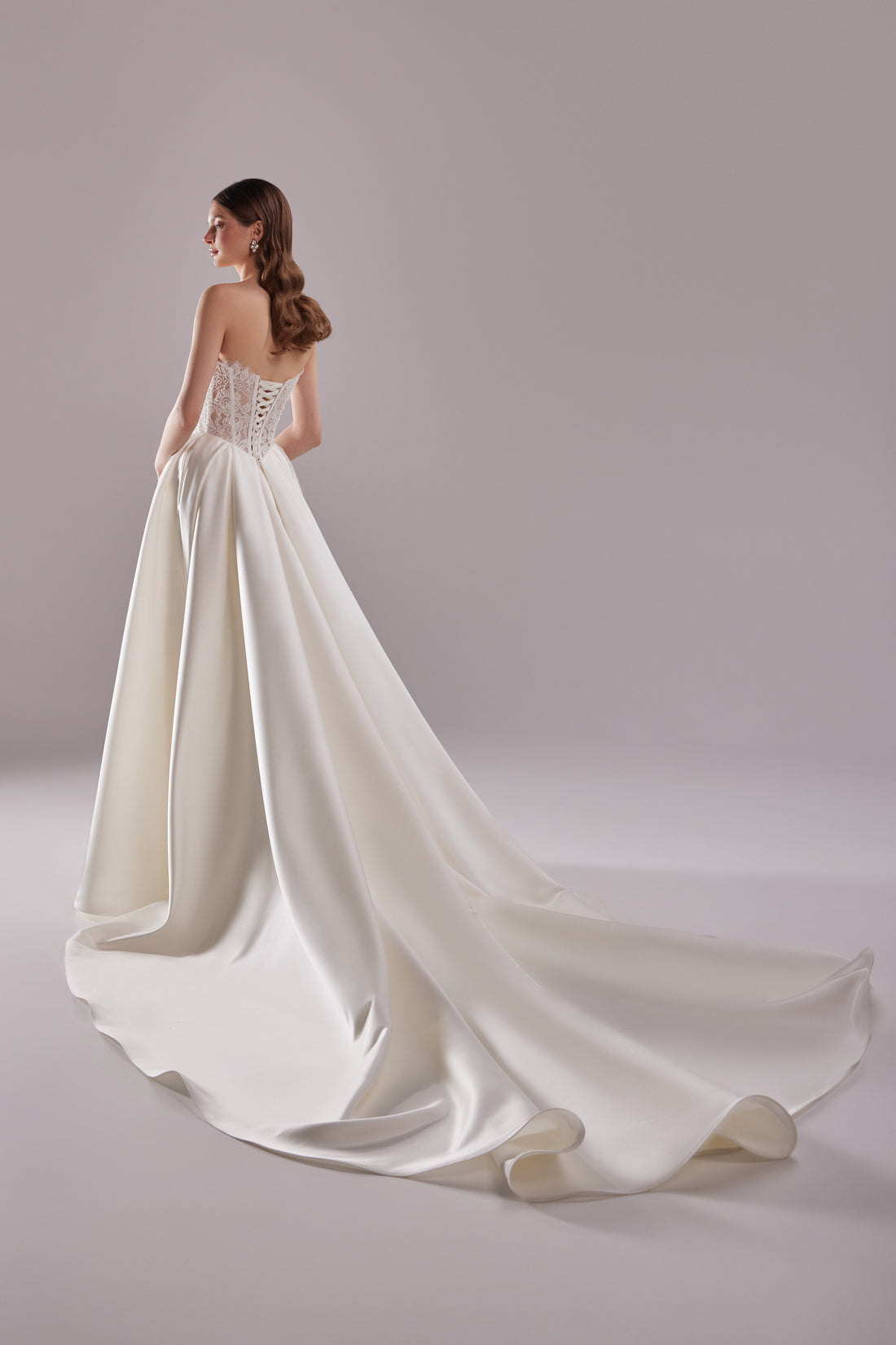 Satin & Lace Wedding Dress Evelyn with Detachable Sleeves and Cathedral Train | Ball Gown Classy Wedding Dress