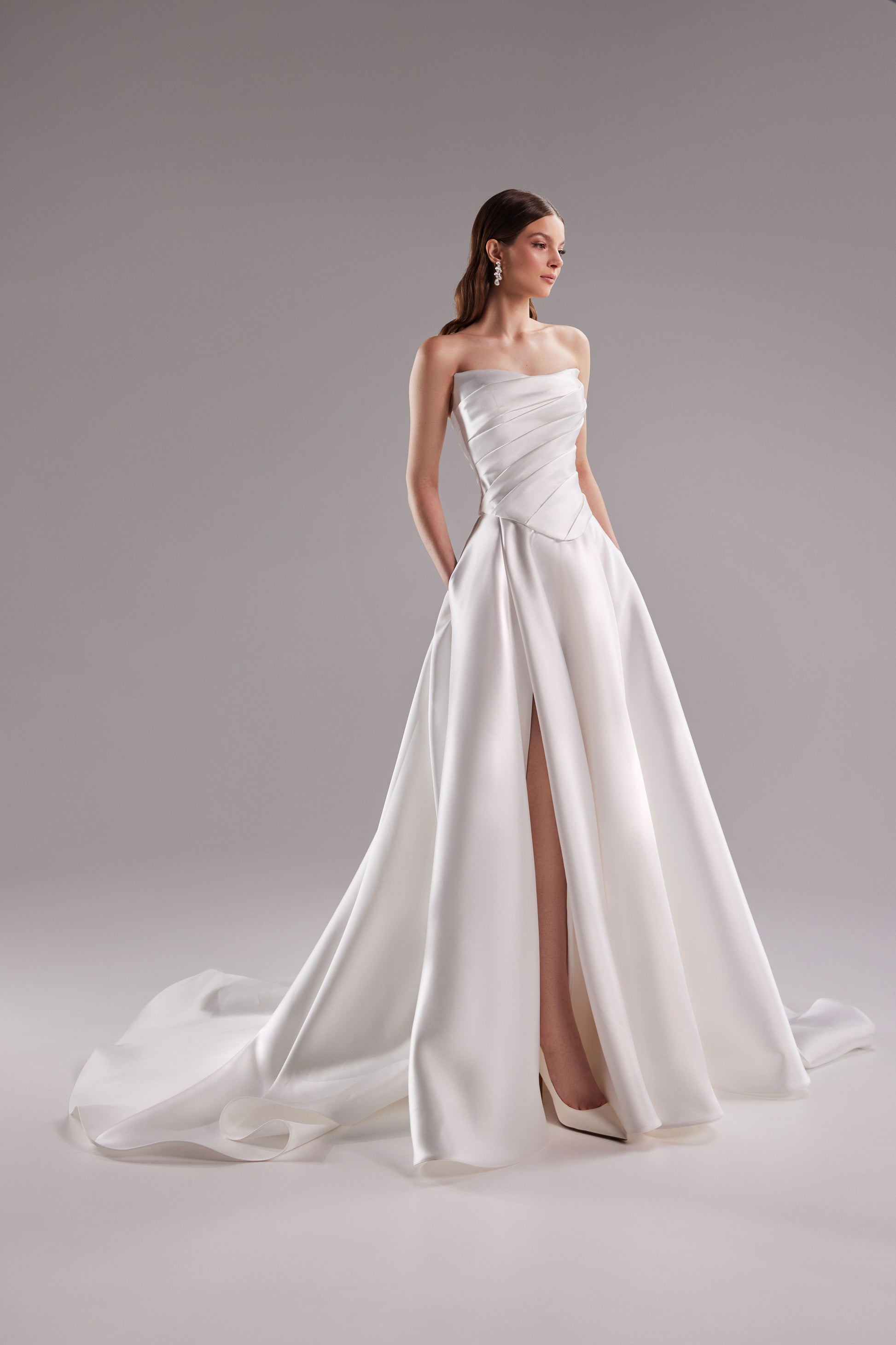 Satin White Corset Wedding Gown Tori | Two-Piece A-Line Dress with Train Custom (Plus Size) / White Satin White Corset Wedding Gown Tori | Two-Piece A-Line Dress with Train Custom (Plus Size) / White