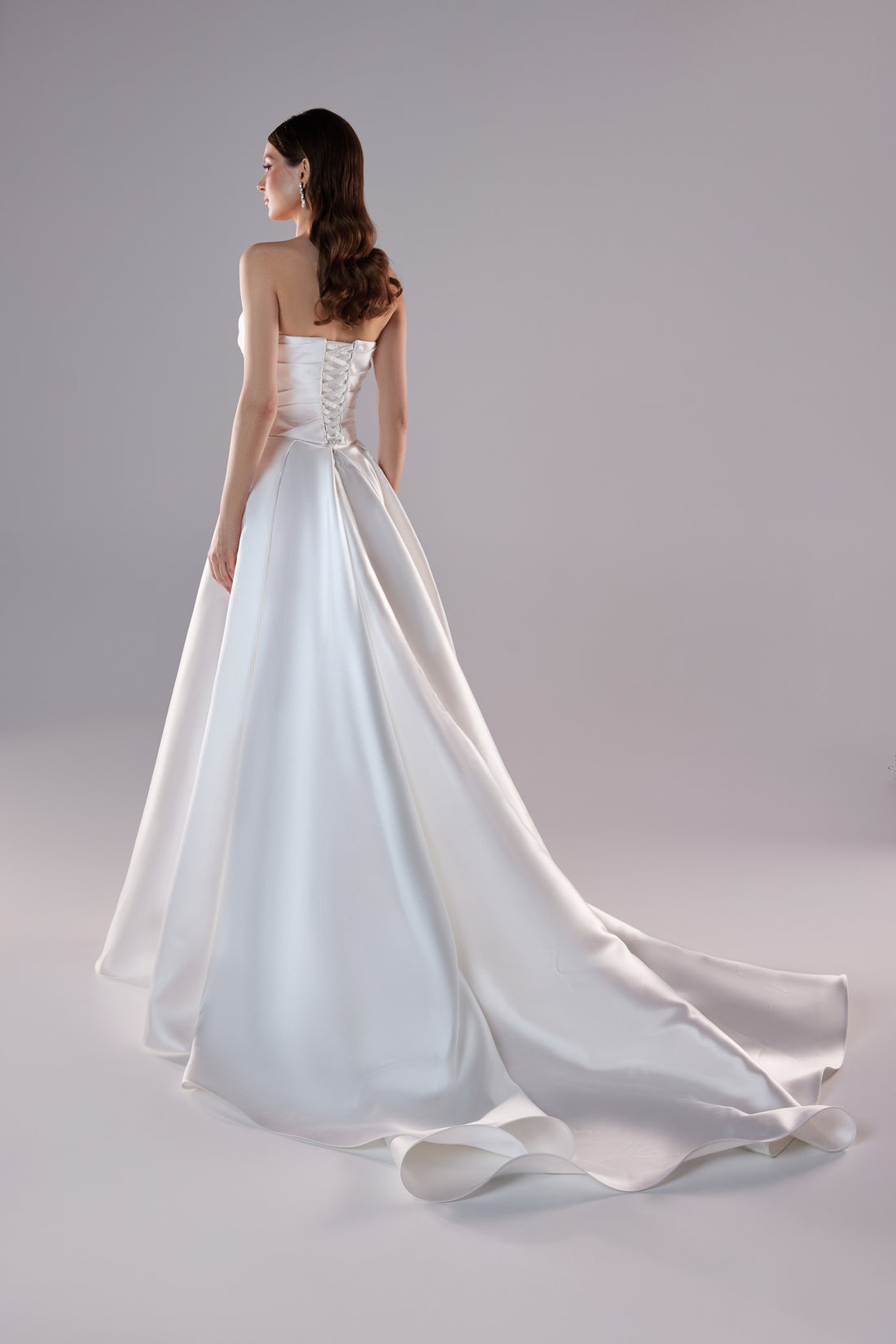 Satin White Corset Wedding Gown Tori | Two-Piece A-Line Dress with Train