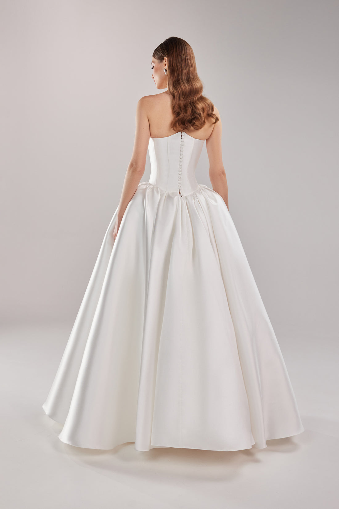 White Mikado Strapless Drop Waist Wedding Dress Tessa | Corset Ball Gown