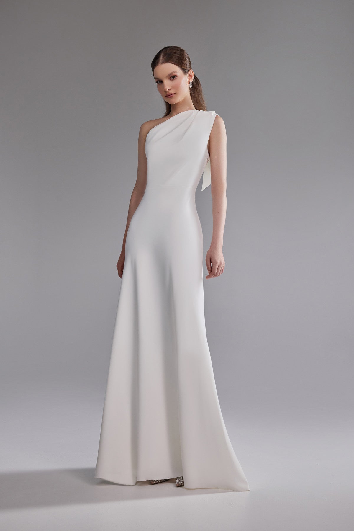 crepe dress white One Shoulder Minimalist Long Wedding Julia Made to Order / / 0 US (32 EU) Black Mermaid Wedding Dress Presentation Color:CHARCOAL GRAY The MILENA One Shoulder