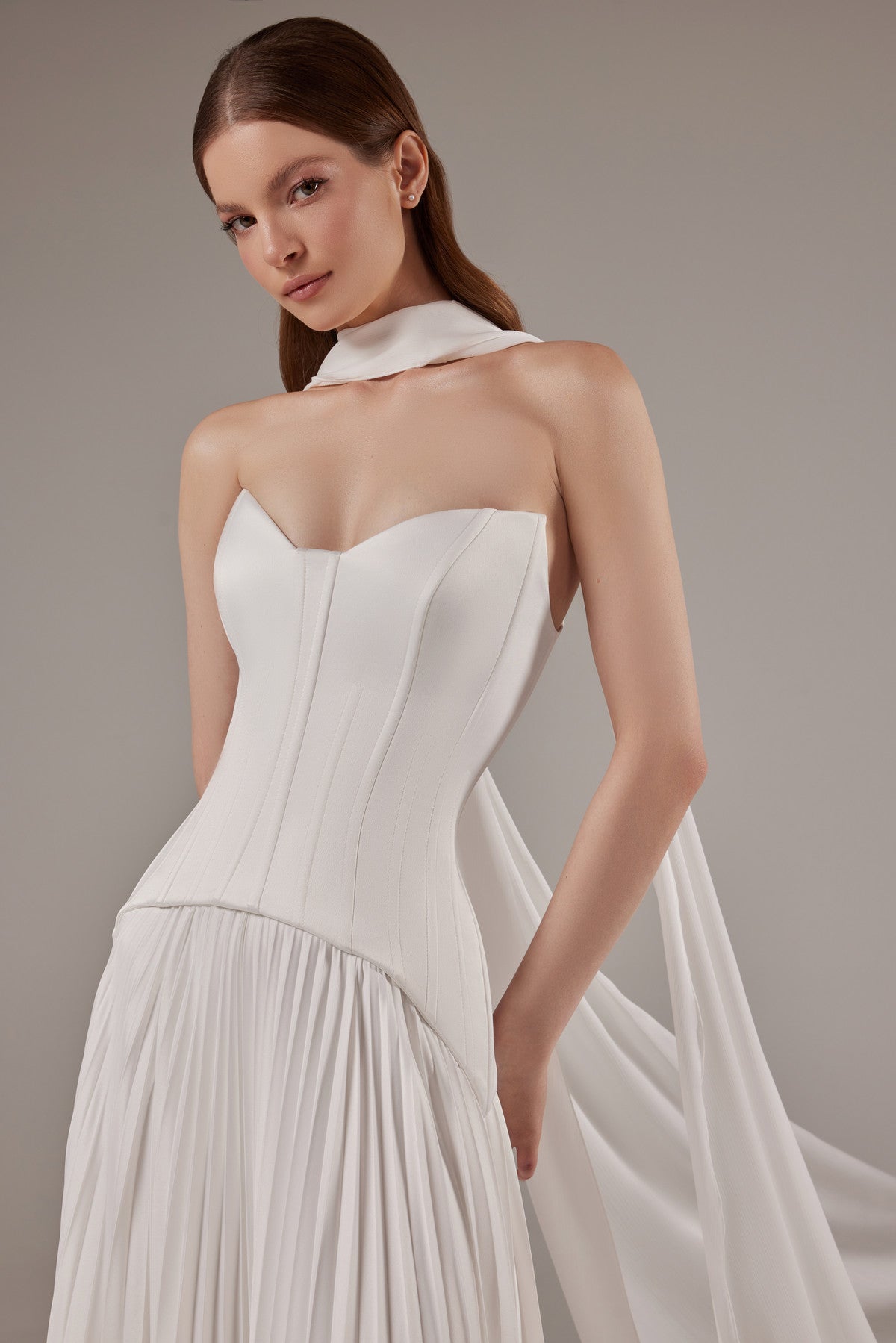 Strapless Satin Drop Waist Boned Corset Aphrodite 12 US (44 EU) / Off-white