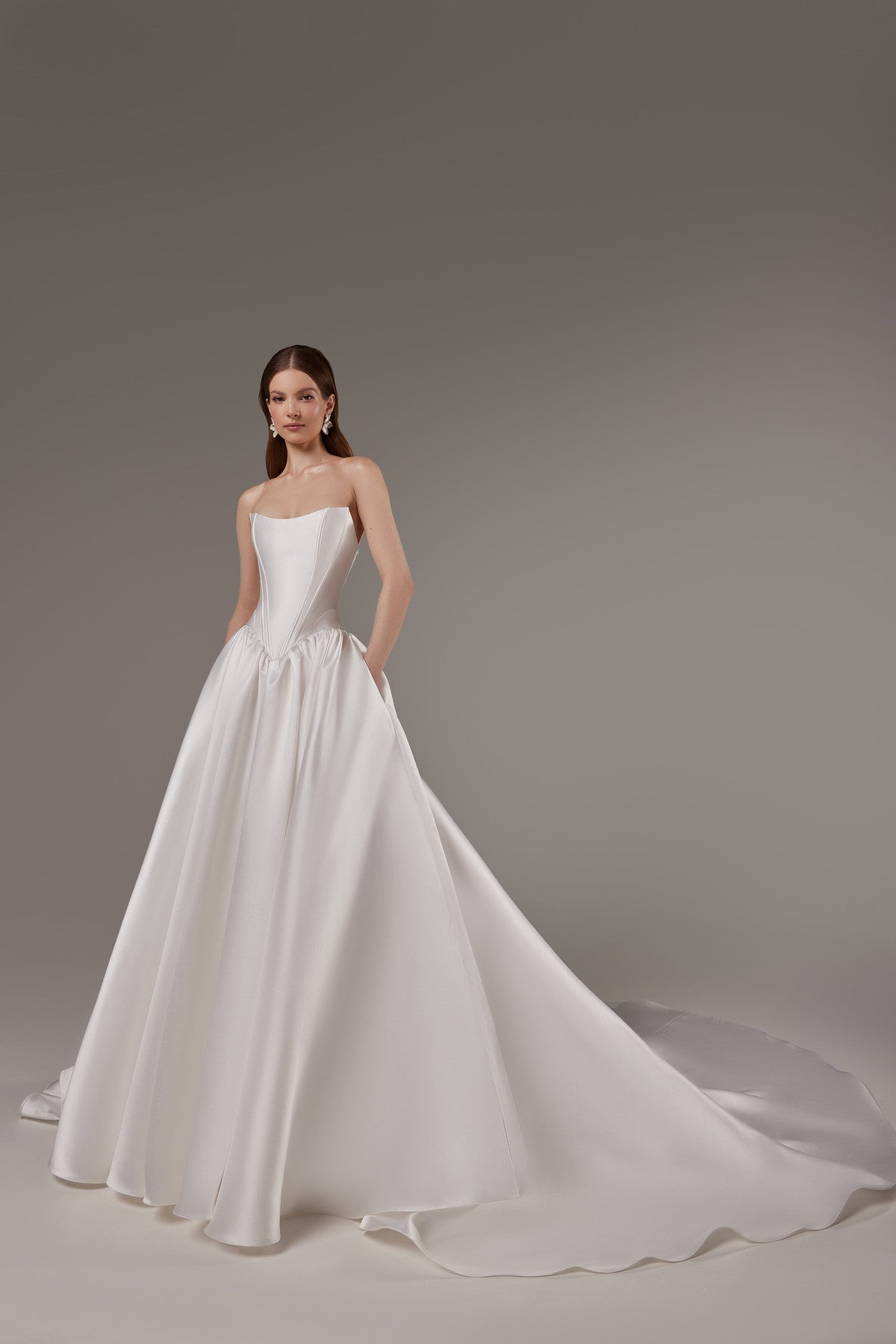 Strapless Drop Waist Mikado Wedding Dress Faith with Cathedral train Ready to Ship / Ivory / Custom (0-12 US, 32-44 EU) Strapless Drop Waist Mikado Wedding Dress Faith with Cathedral train Ready to Ship / Ivory / Custom (0-12 US, 32-44 EU)
