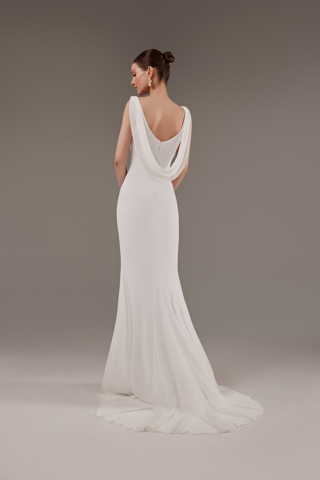 Fit & Flare Draped Cowl Neck Silk Wedding Dress Celeste