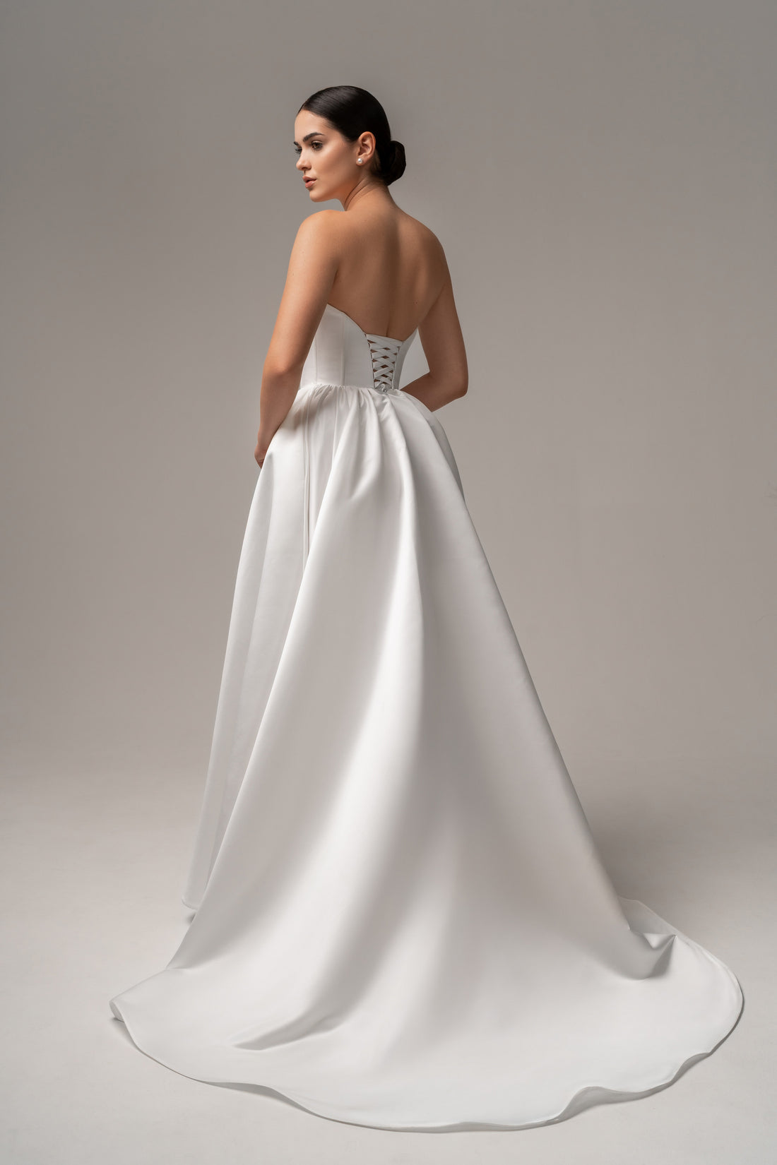 Strapless Satin Ball Gown Wedding Dress Olvia | Drop Waist Corset Wedding dress
