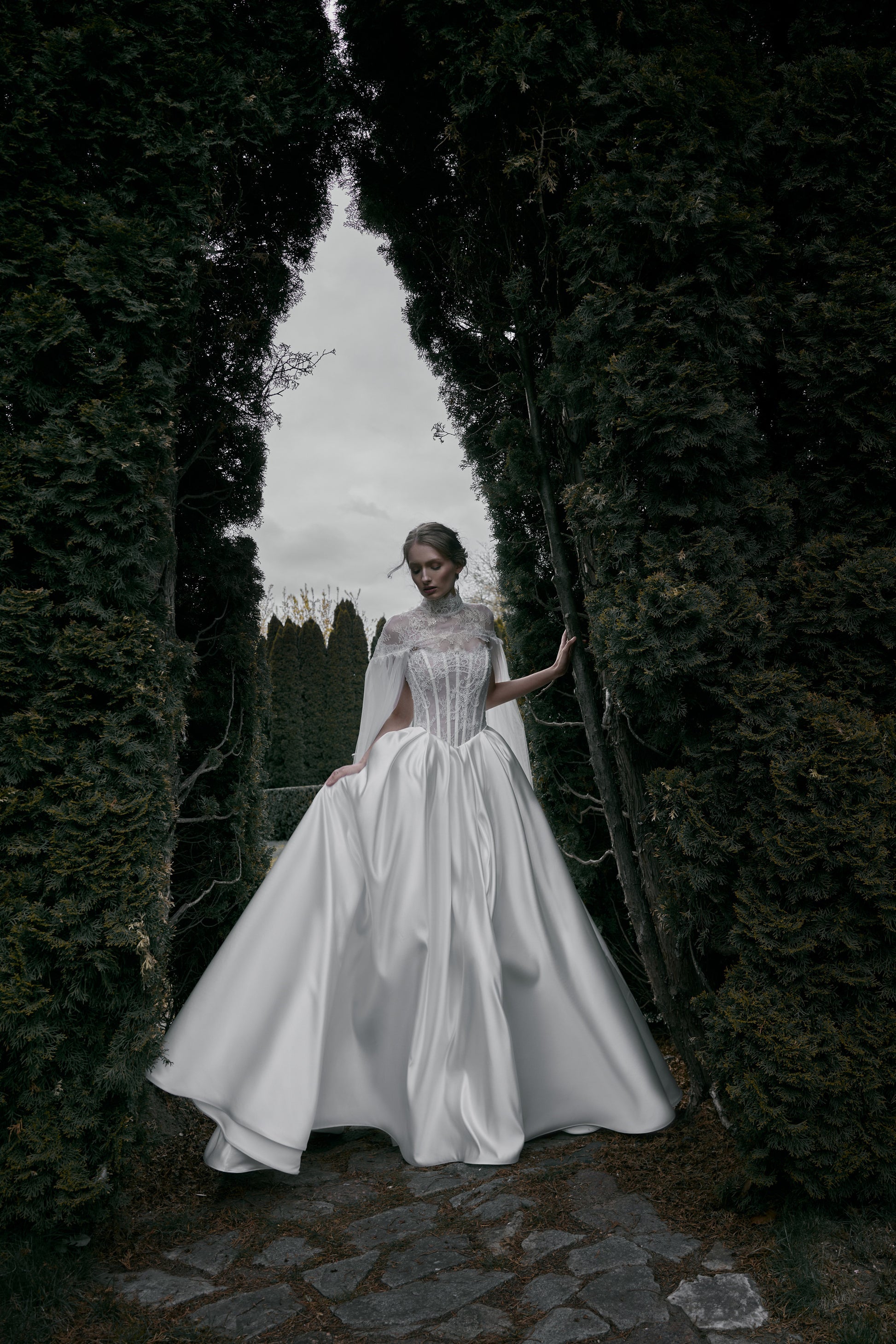 modern satin wedding dress with lace train reviews Selene
