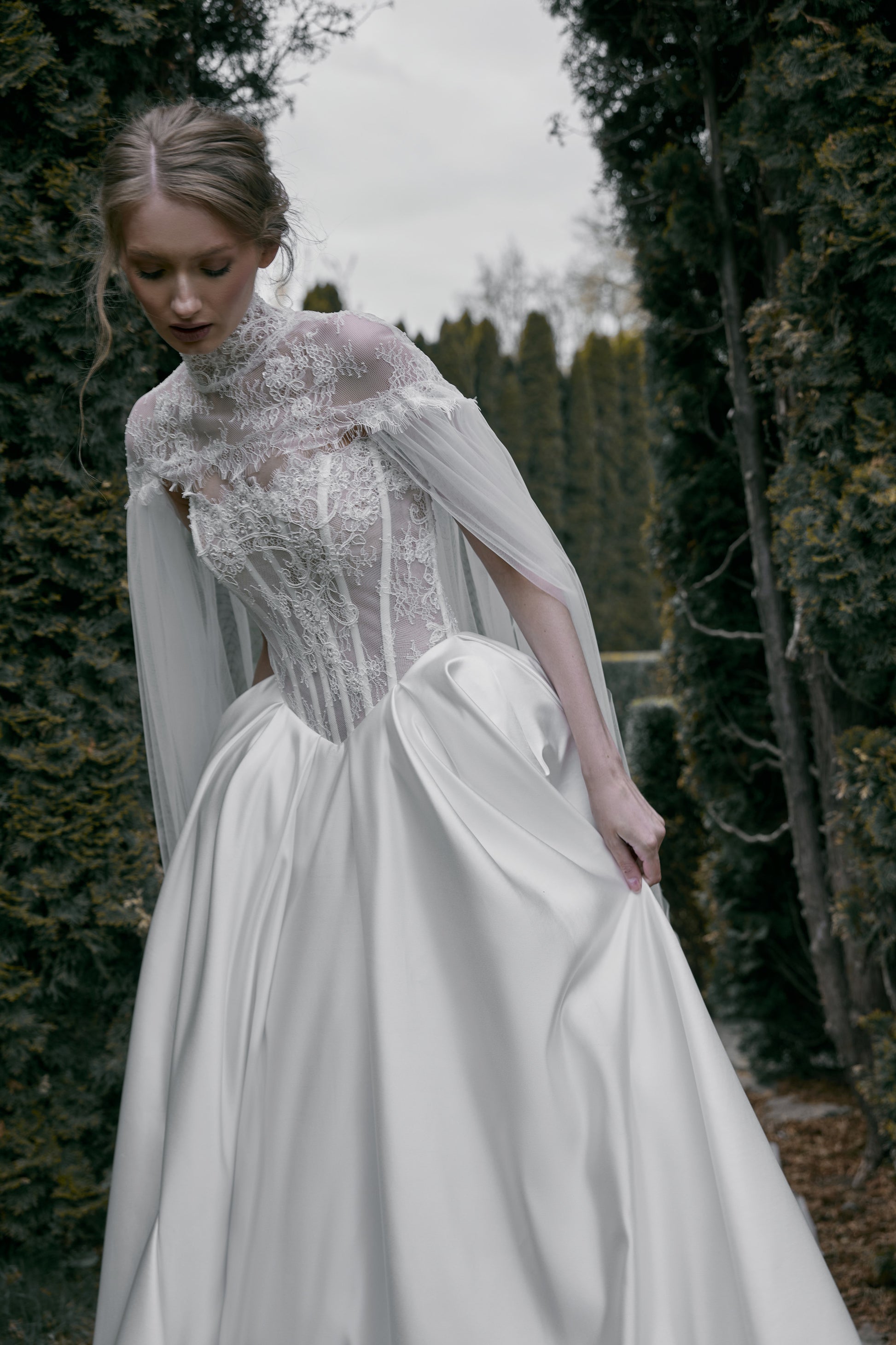 modern satin wedding dress with lace train reviews Satin and lace wedding dress