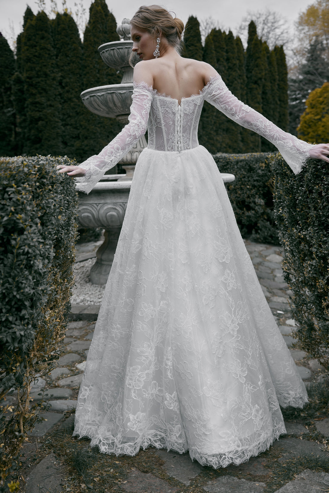 Lace Wedding Dress Eden with Long Sleeves | Corset Ball Gown with Sweetheart Neckline