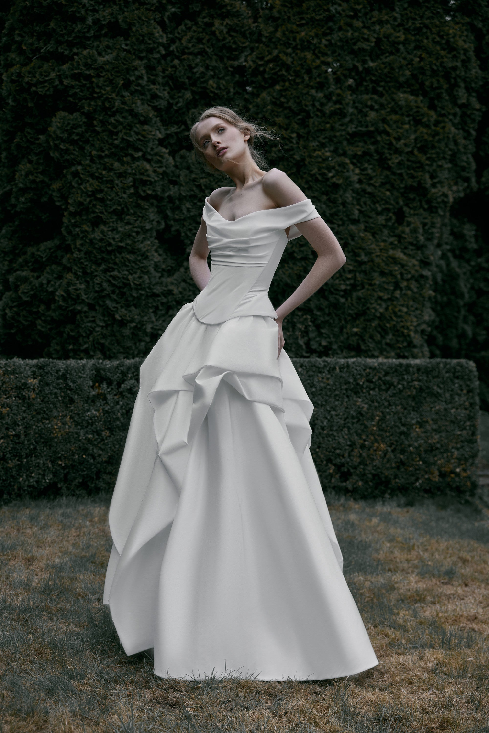 Off-Shoulder Corset Gown Alana | Modern Romantic Ruffled Taffeta Two P