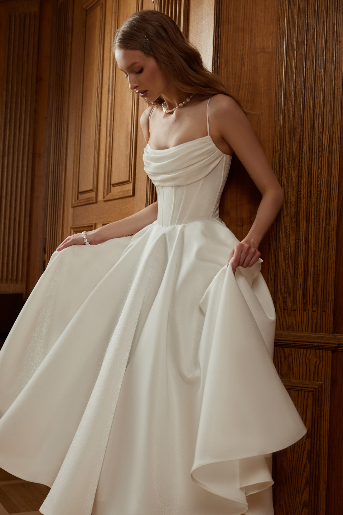 Satin Midi Corset Wedding Dress Rihanna | Simple Tea Length Elopement Dress