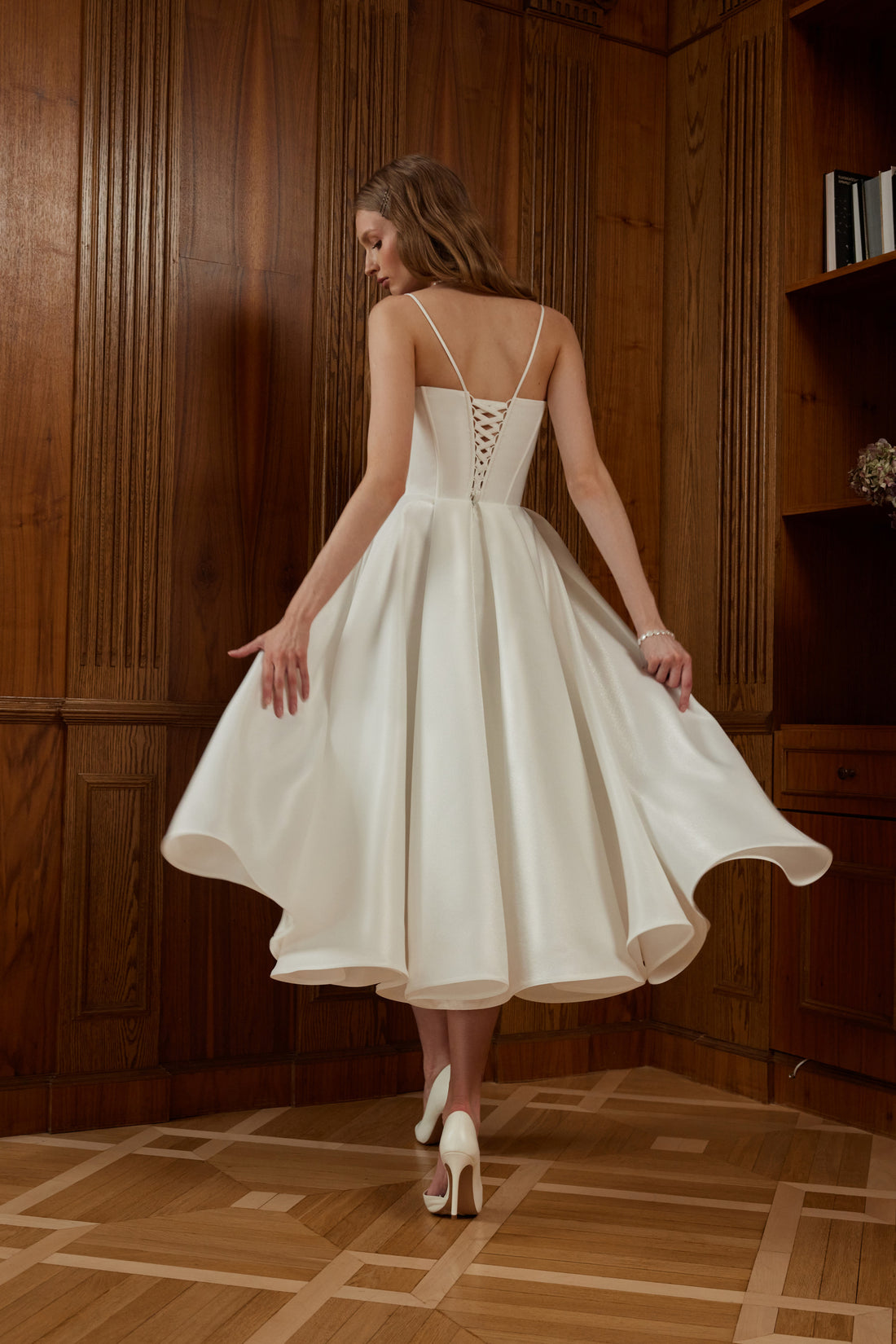 Satin Midi Corset Wedding Dress Rihanna | Simple Tea Length Elopement Dress