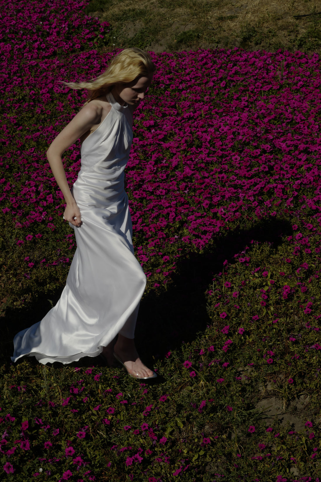 Pure Silk Halter Neck Wedding Dress | Minimalist Open Back Backless Bridal Gown - Misty