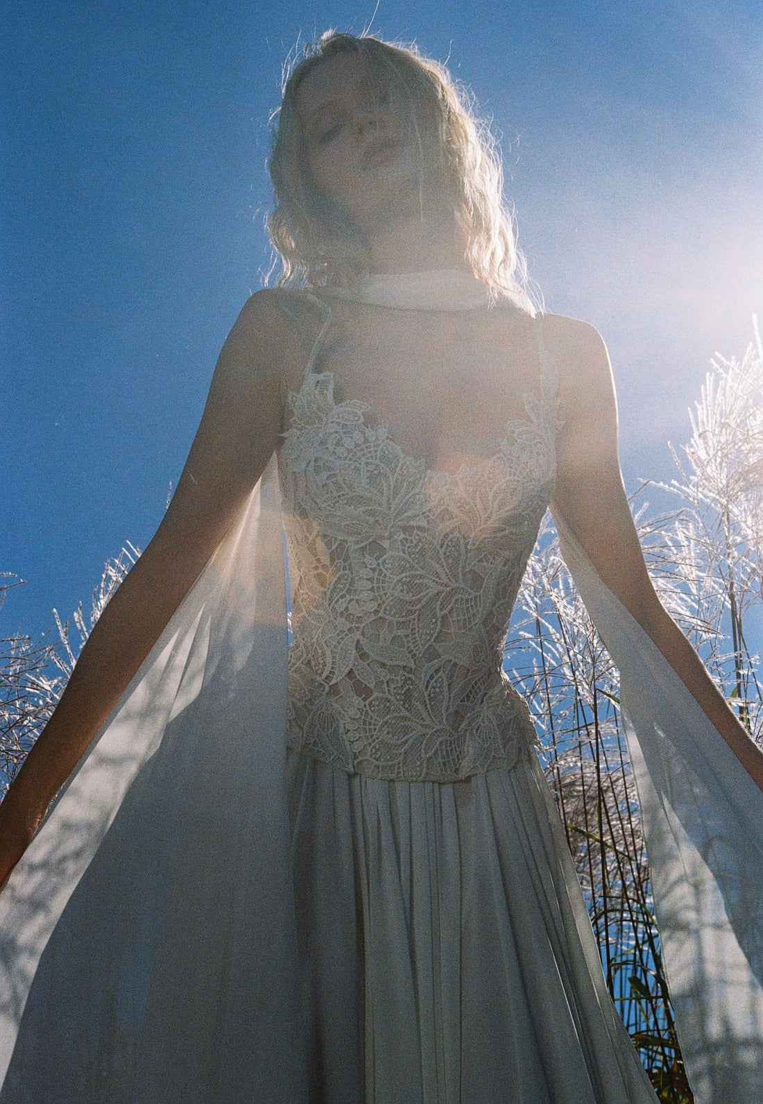 Boho Two-Piece Wedding Dress | Lace Corset Top & Flowy Chiffon A-Line Skirt | Lilea Bridal Gown