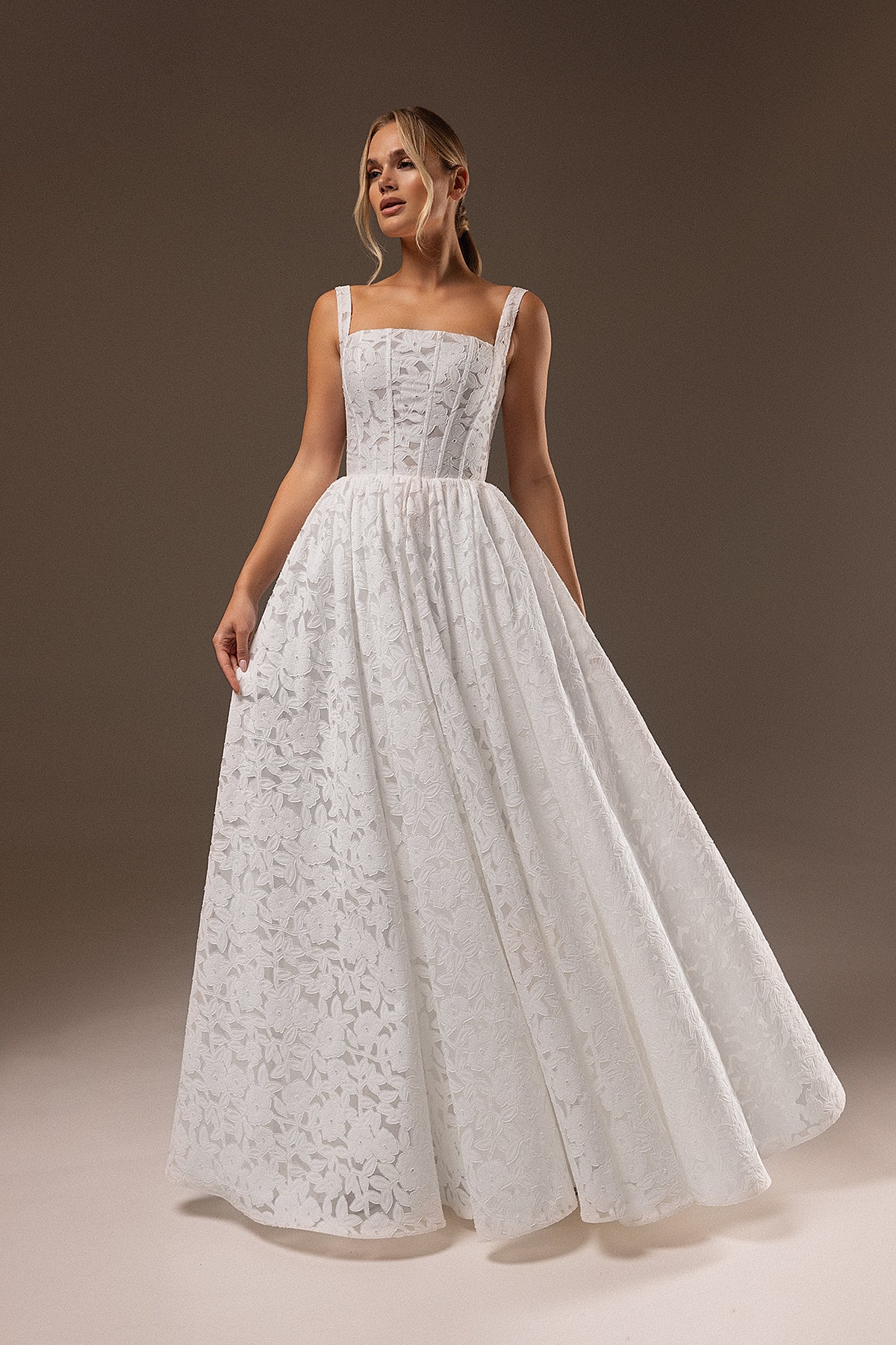 Modern Square Neck A-line Lace Wedding Dress Ruta Custom (0-12 US, 32-44 EU) / Off-white Modern Square Neck A-line Lace Wedding Dress Ruta Custom (0-12 US, 32-44 EU) / Off-white