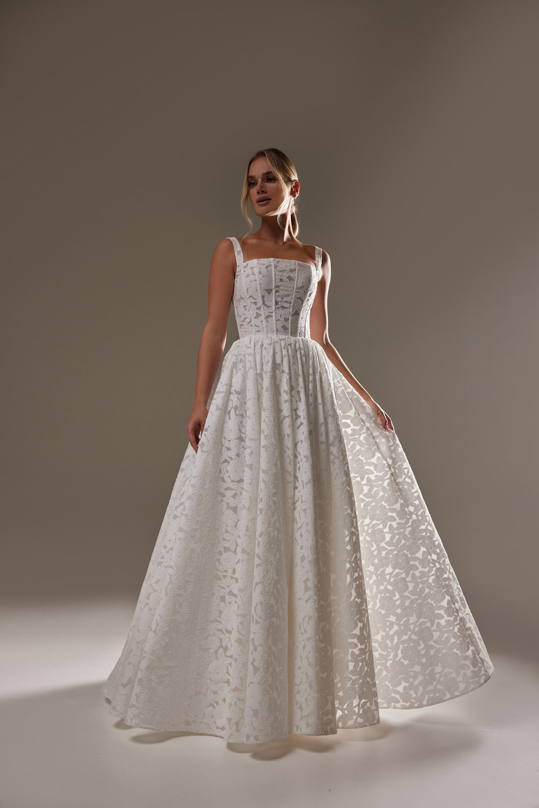 Modern Square Neck A-line Wedding Dress Ruta