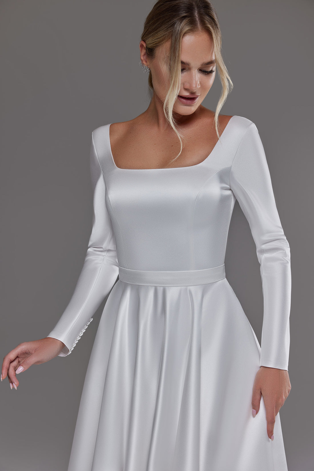 Classy Satin Wedding Dress With Long Sleeves Elizabeth