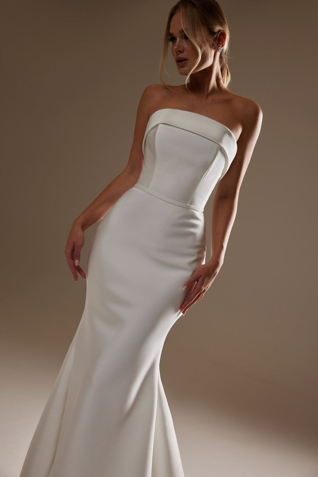 Simple Mermaid Silhouette Strapless Mikado Wedding Dress Gala