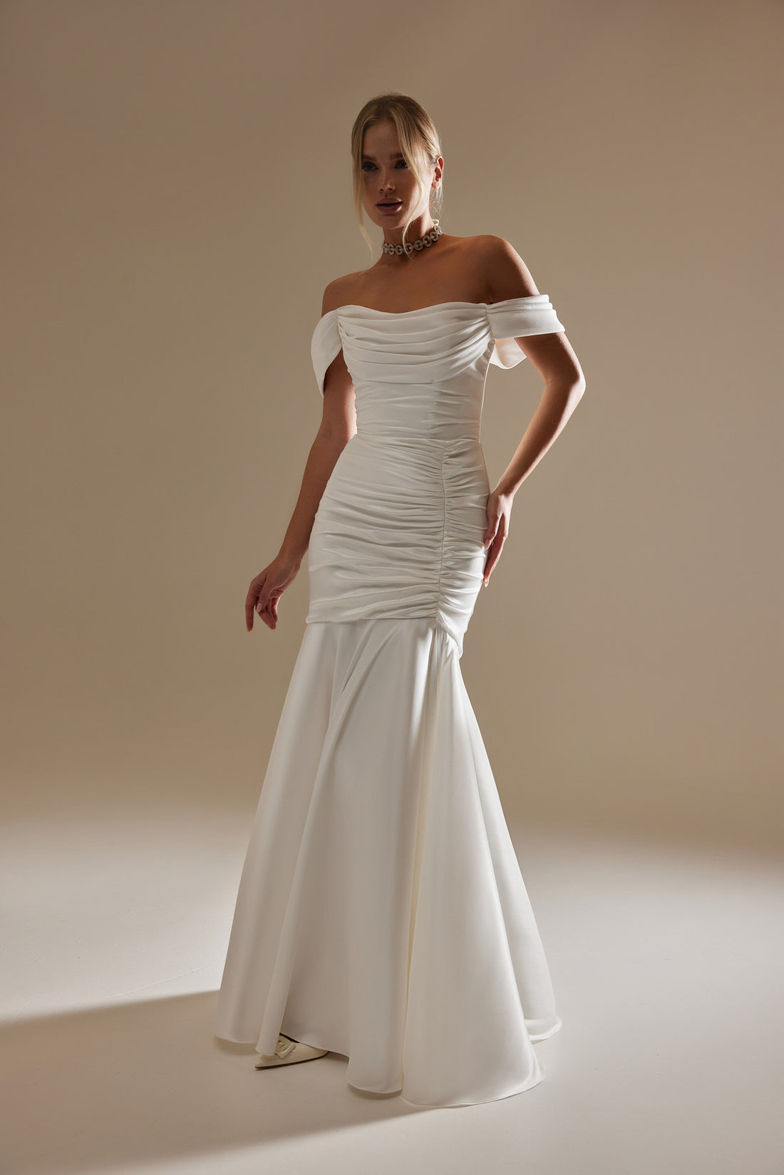 Fit & Flare Mikado Off-The-Shoulder Wedding Dress Charlize