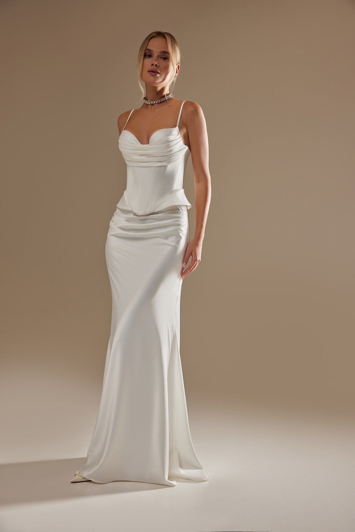 Two Piece Satin Wedding Dress Nancy With Bustier Corset And Long Skirt