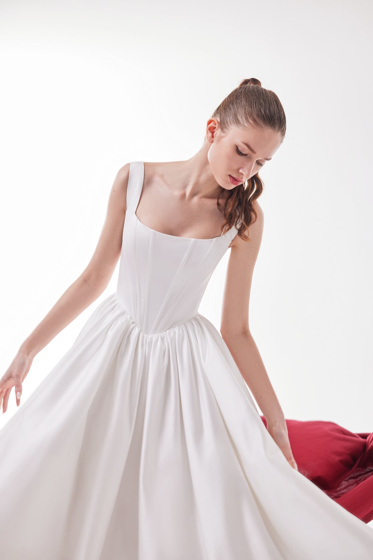 Satin Wedding Dress with Basque Waist and Square Neck Casia Custom (0-12 US, 32-44 EU) / Ivory Satin Wedding Dress with Basque Waist and Square Neck Casia Custom (0-12 US, 32-44 EU) / Ivory