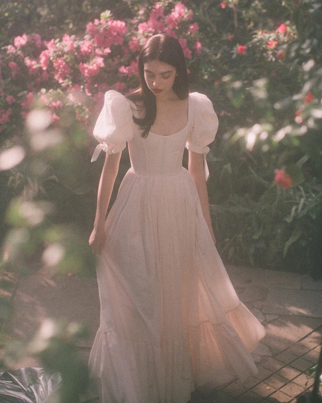 Cottagecore Puff Sleeve Wedding Dress | Fairytale Bridal Gown with Corset Bodice & Ruffle Skirt