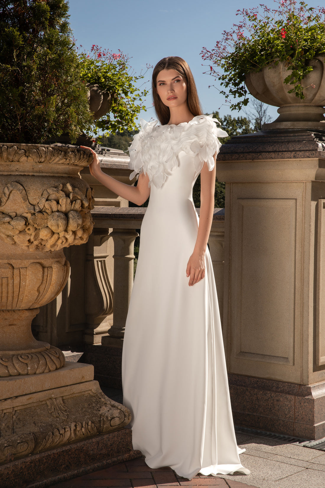 Crepe Couture Wedding Dress Medusa with Handmade Organza Ruffles