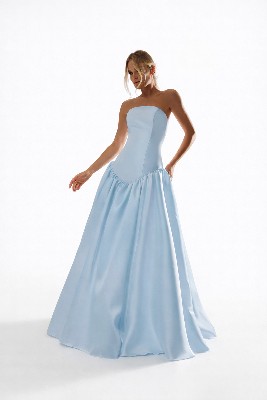 Strapless Drop Waist Satin Gown Francesca | Black Wedding Dress Strapless Drop Waist Satin Gown Francesca | Black Wedding Dress