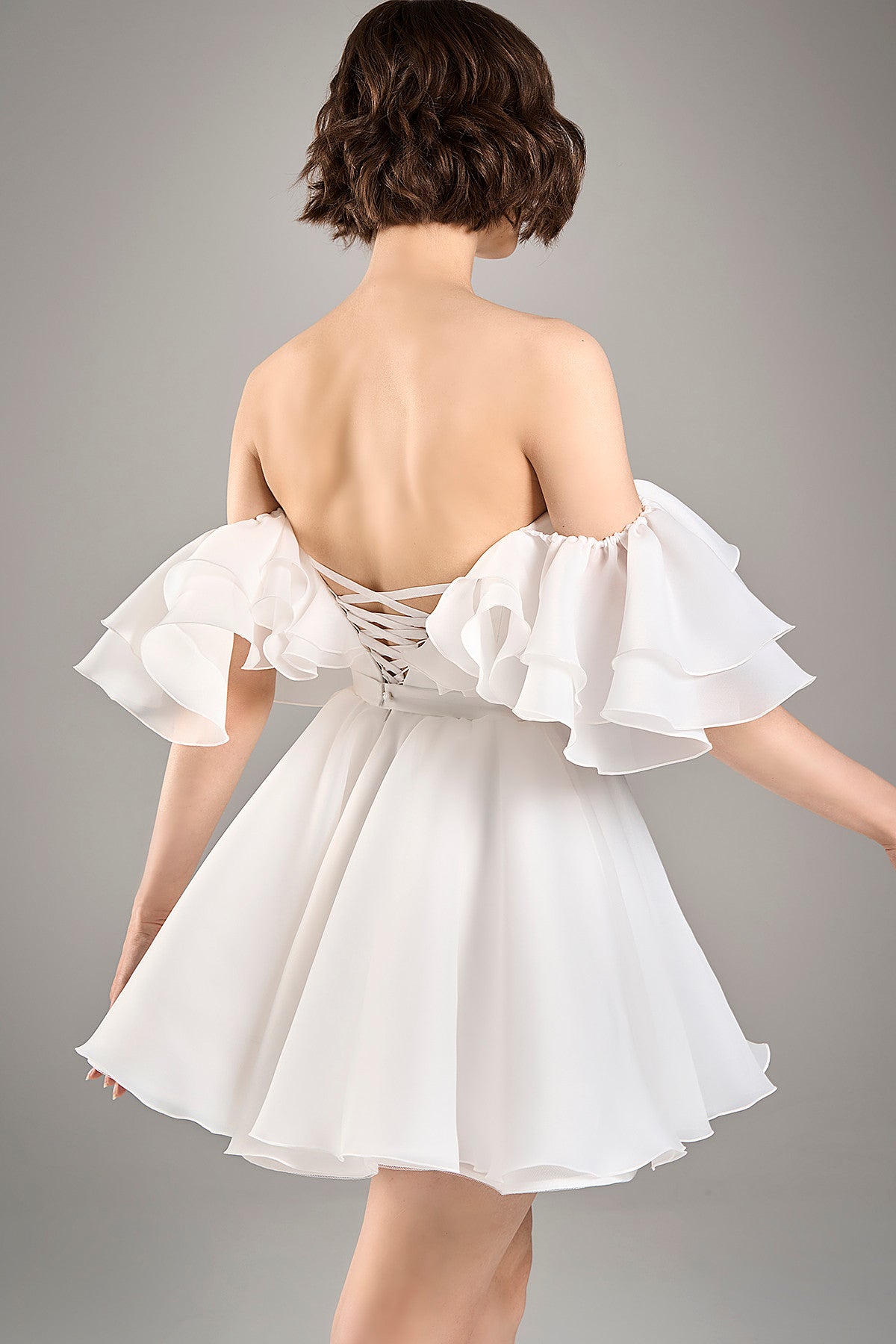 short white organza dress Ruffle Sleeve Short Dress In White Appliqu Organza 6