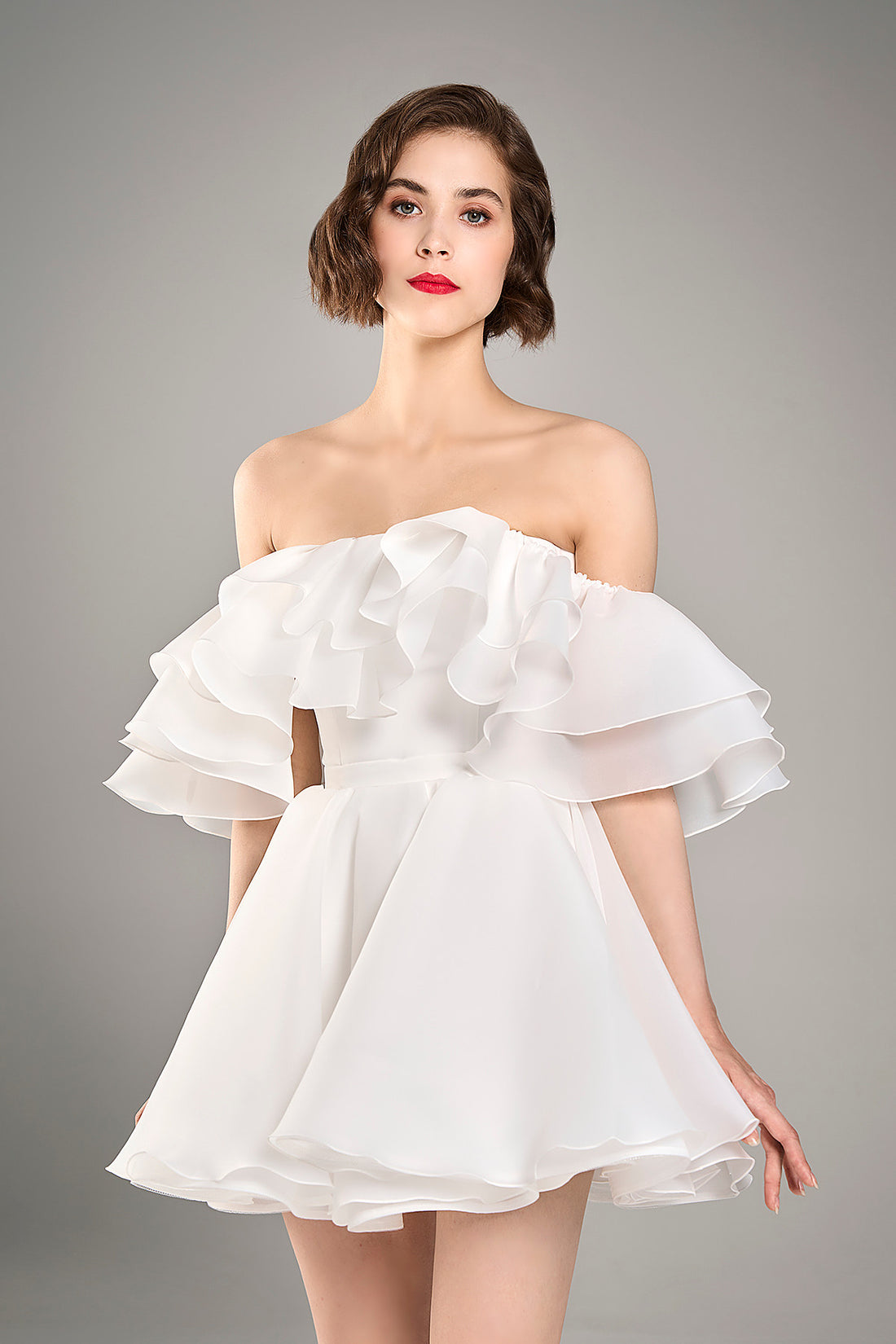 Organza Short White Wedding Dress Peony